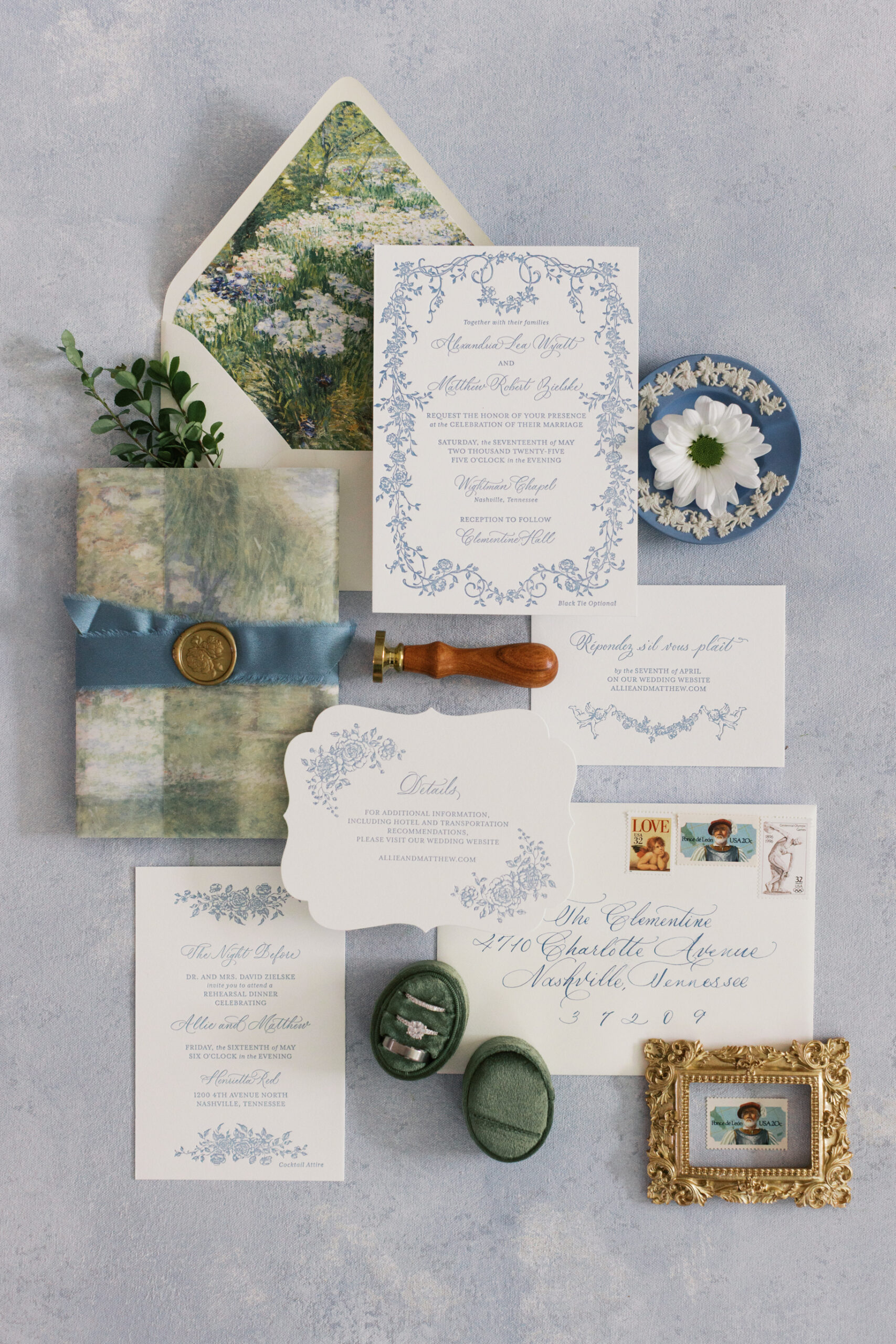 Elegant letter-pressed invitations  from  Custom Clementine Hall Wedding  