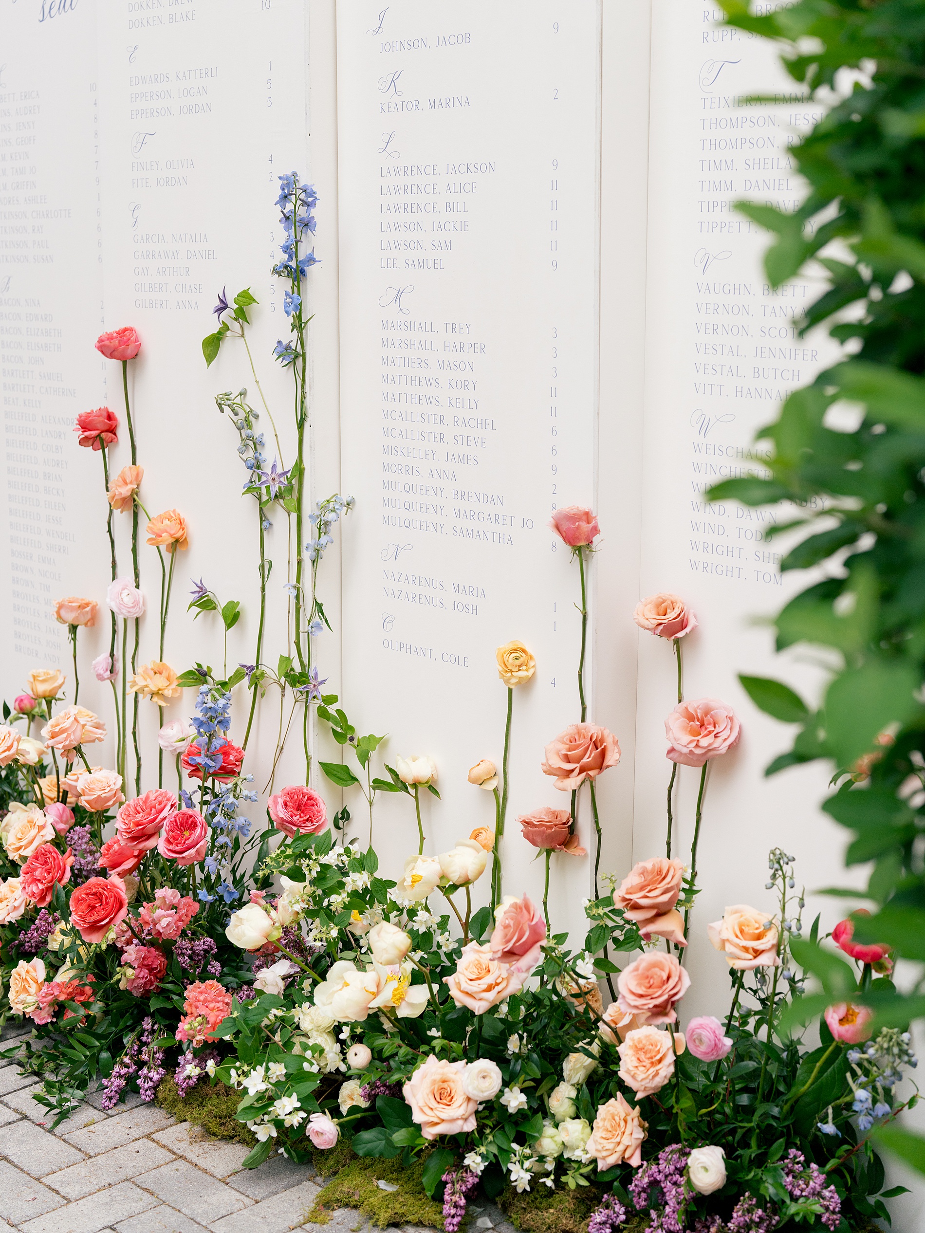seating chart wall by Full-service wedding design house, White Ink Calligraphy 