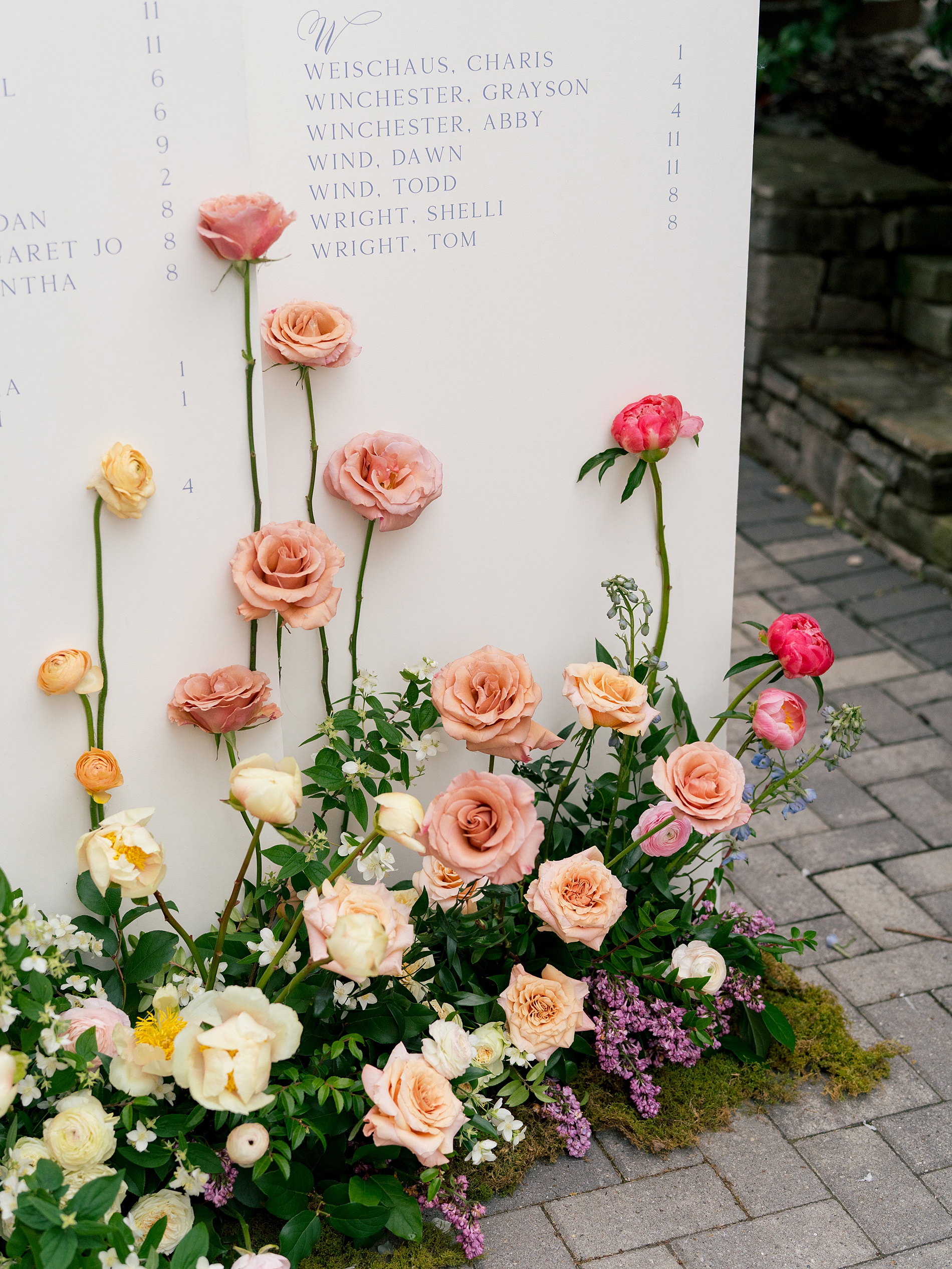spring blooms decorate bottom of seating chart