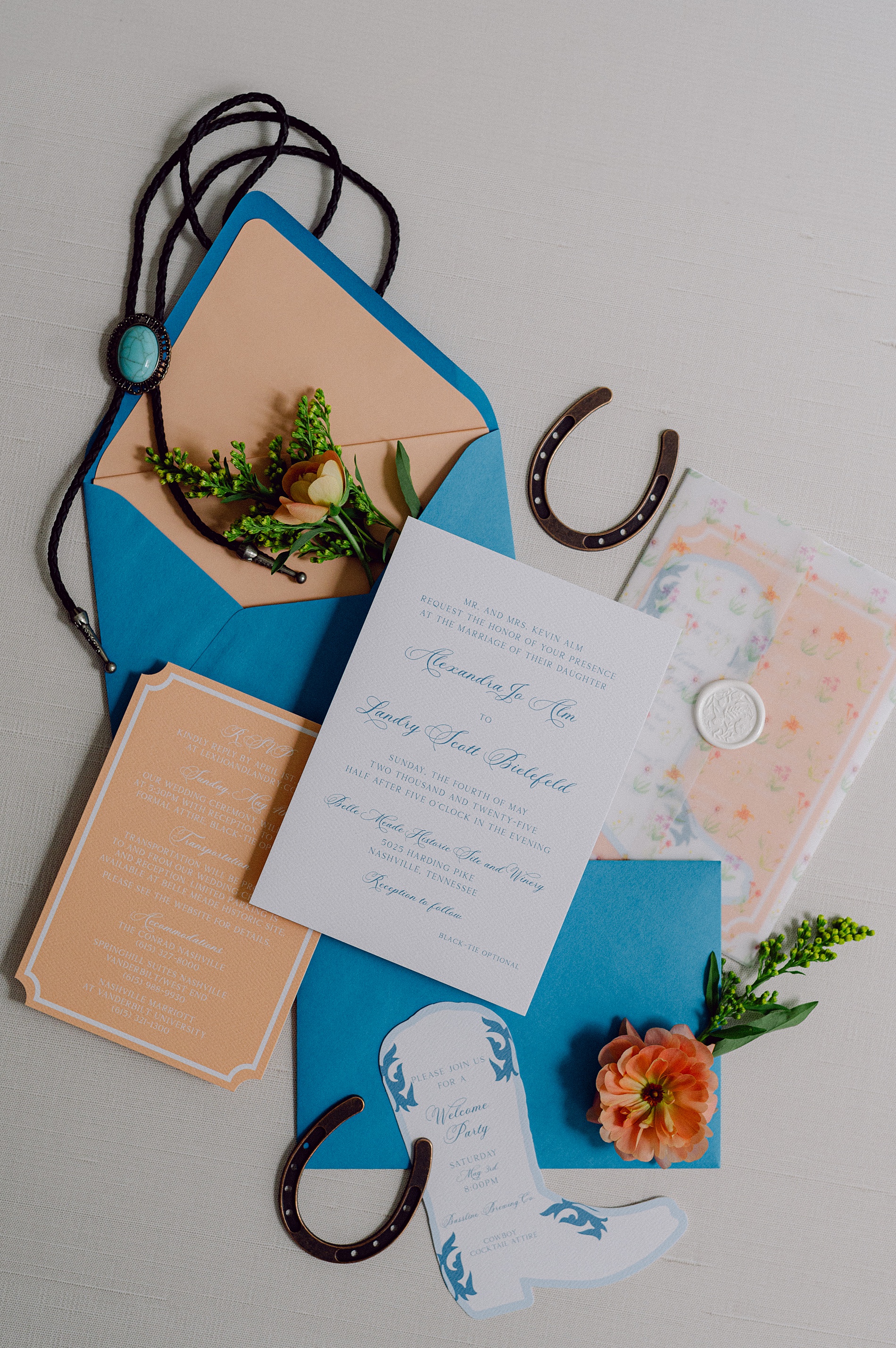 Southern-inspired Nashville wedding invitation suite 