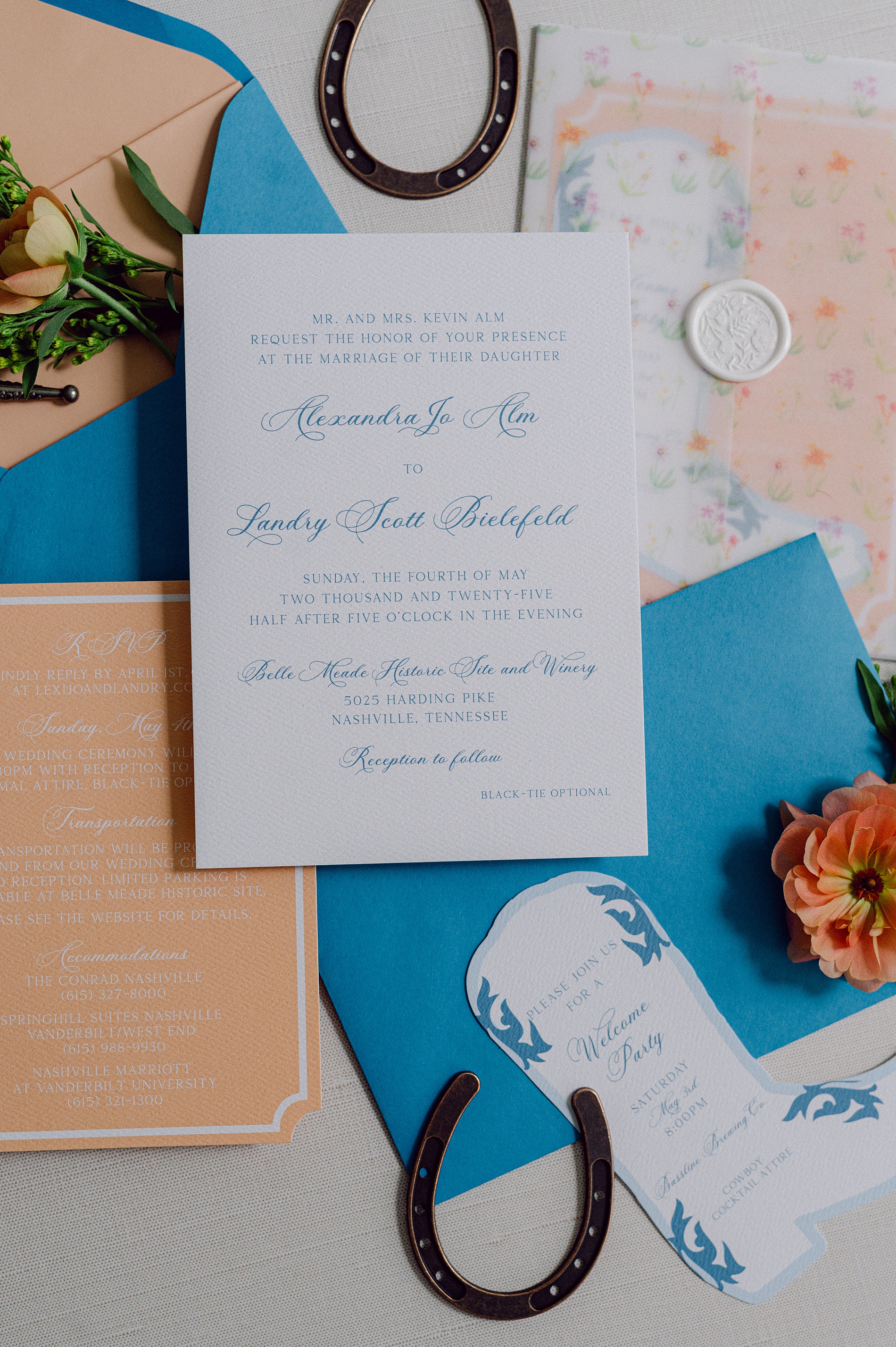 Artistic and Colorful Wedding invitation sutie from Belle Meade wedding in Nashville  