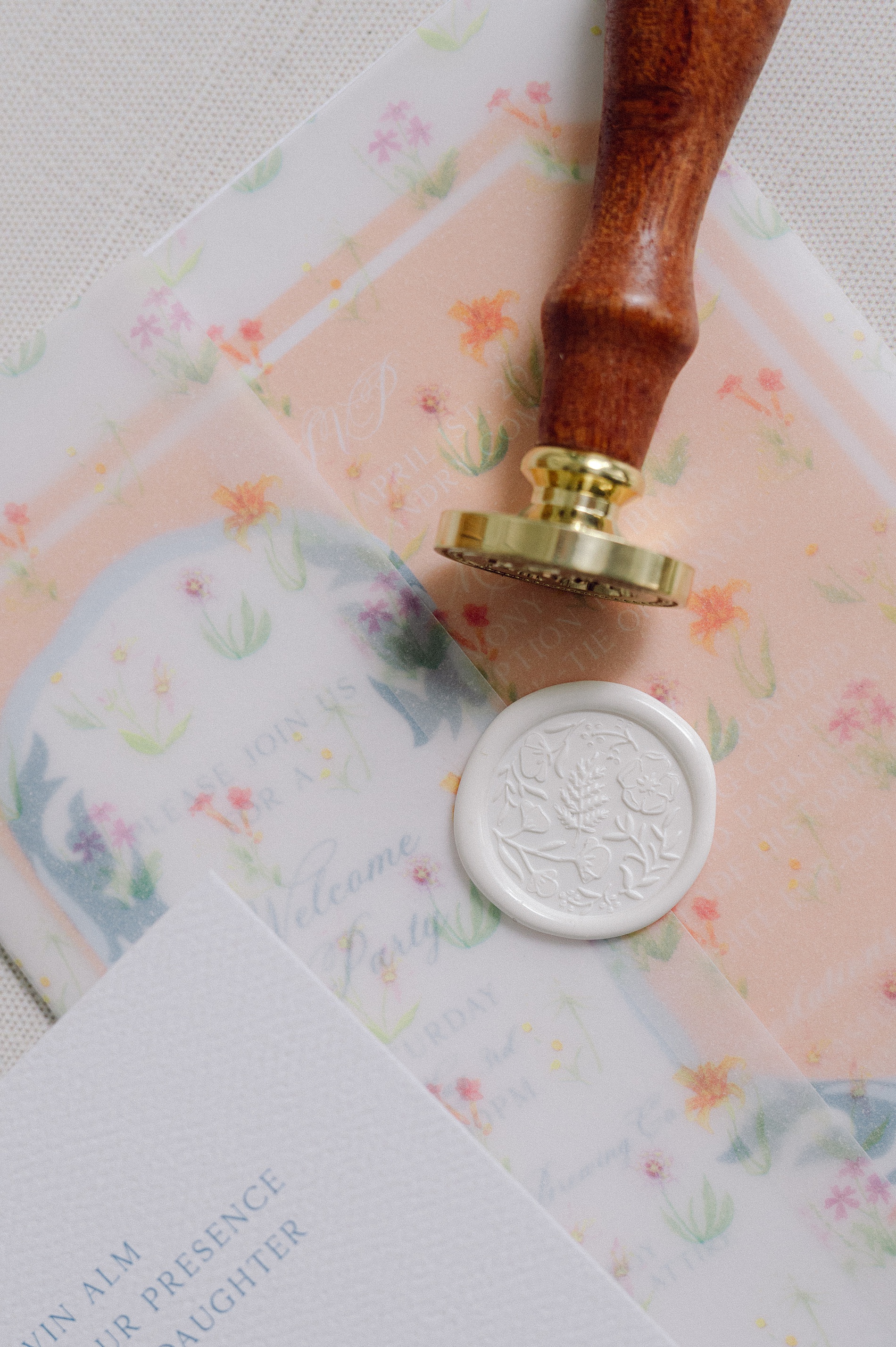 Artistic and Colorful Belle Meade Wedding invitation inside vellum overlay that features custom floral artwork by groom  