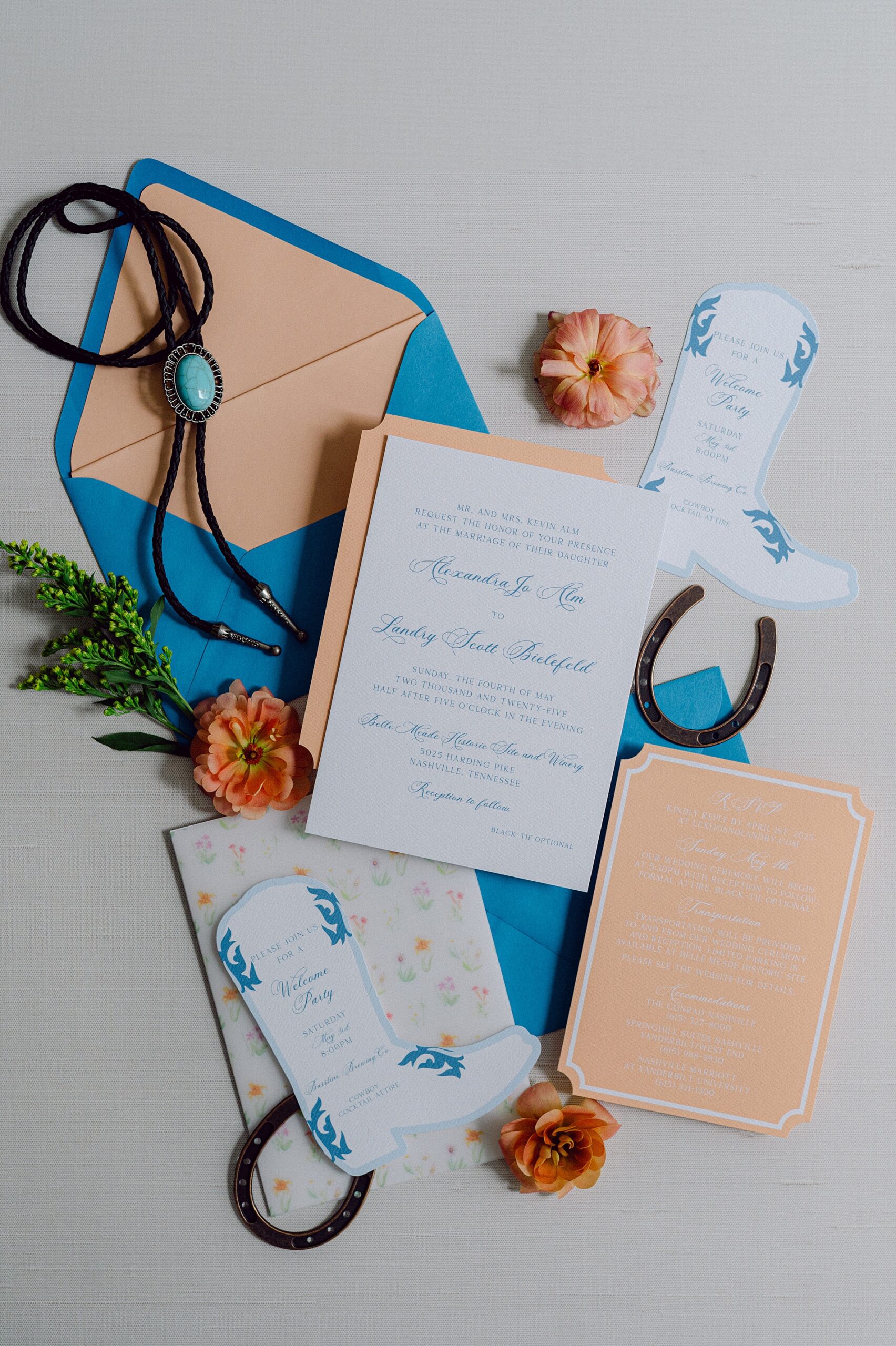 wedding invitation suite by full-service wedding design house for Artistic and Colorful Belle Meade Wedding in Nashville  