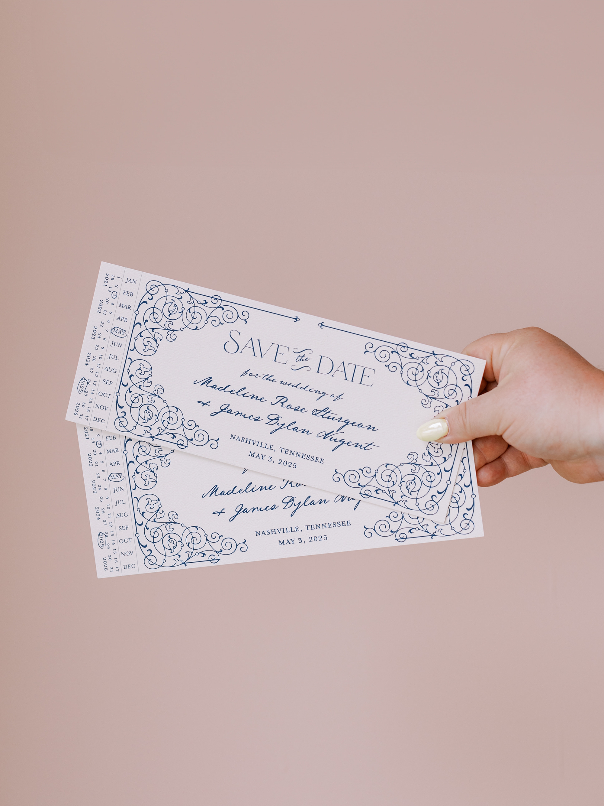 Vintage train ticket inspired save the date from Union Station Hotel wedding