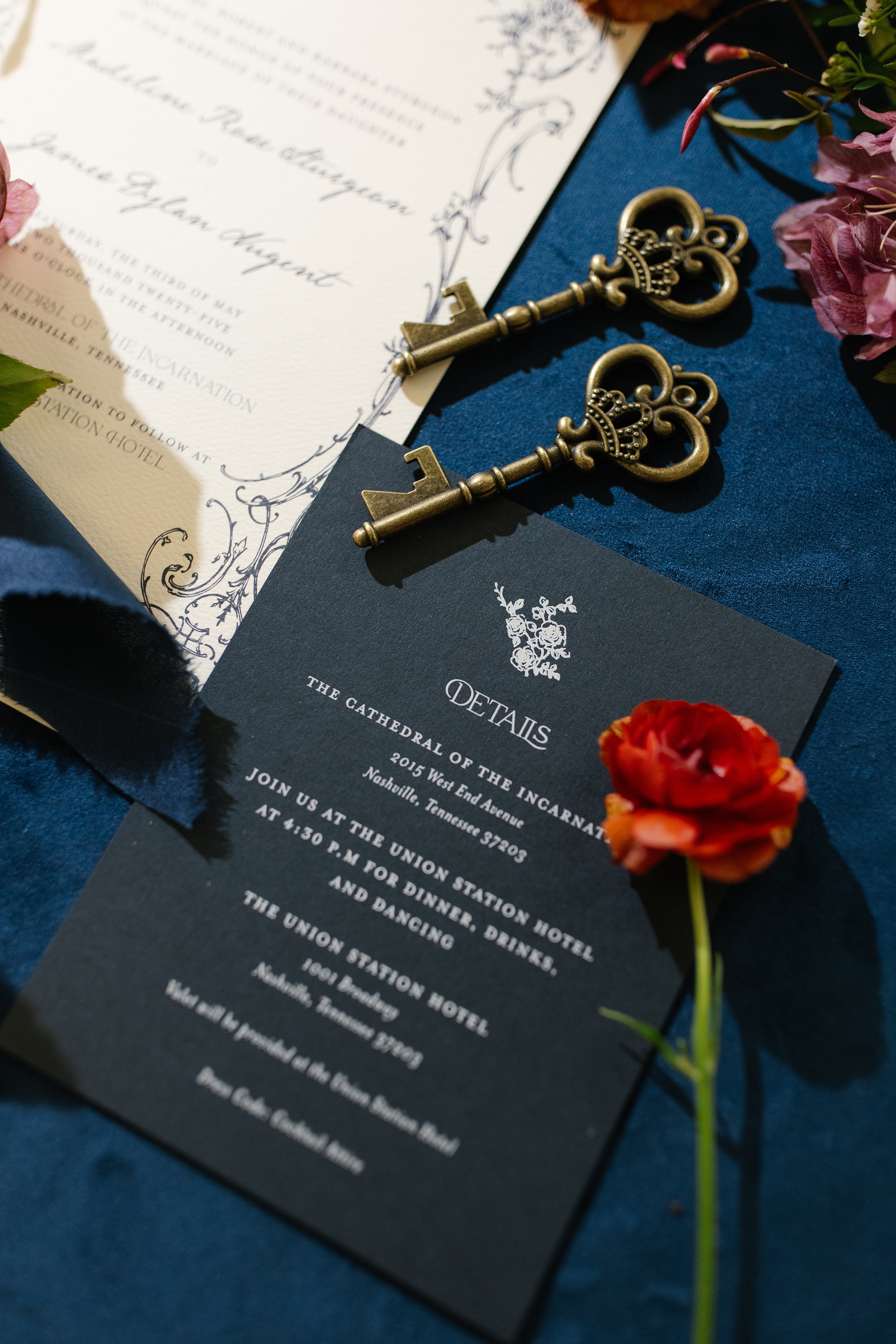 Navy and white wedding invitations