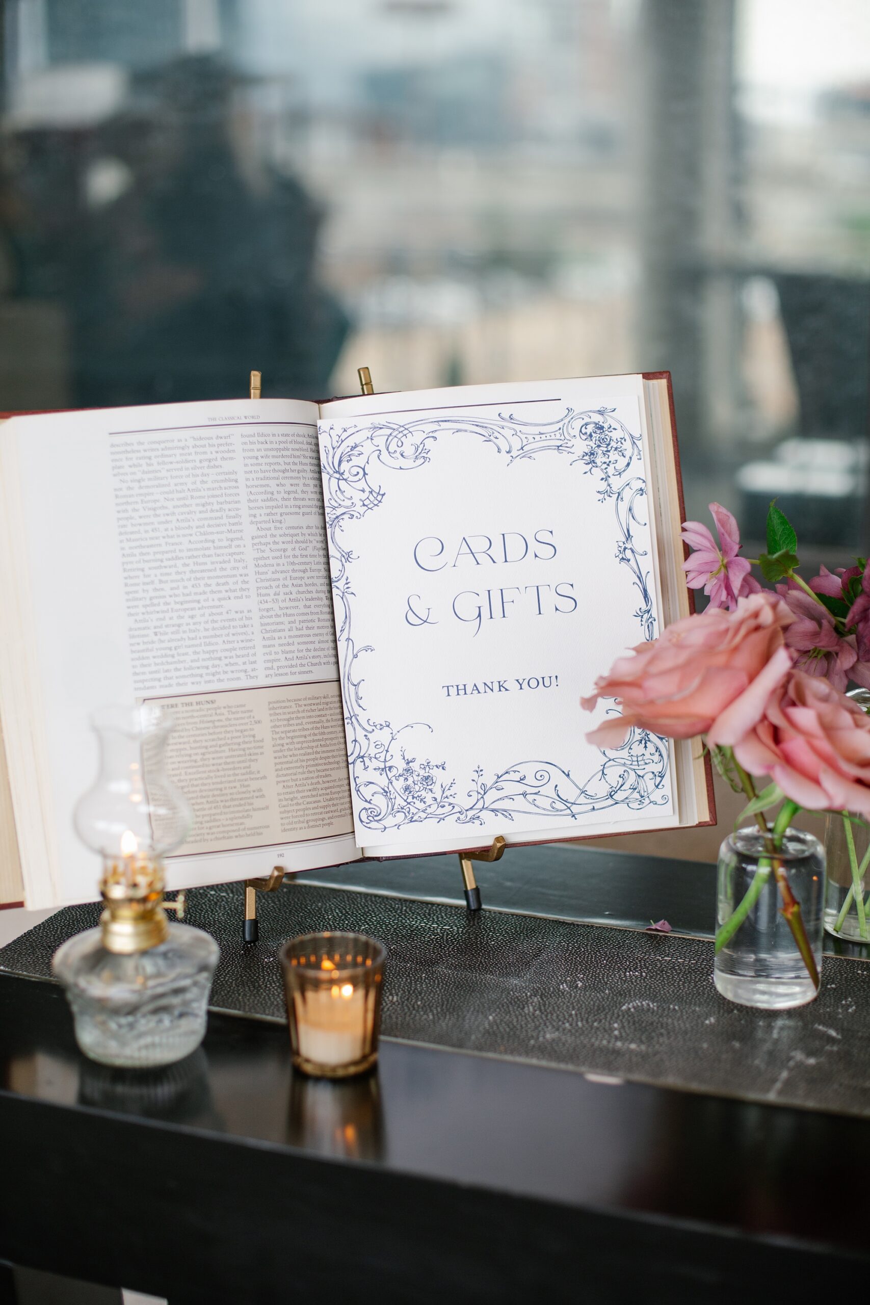 Wedding sign for cards and gifts made with vintage book | Vintage Wedding Details at Union Station Hotel in Nashville