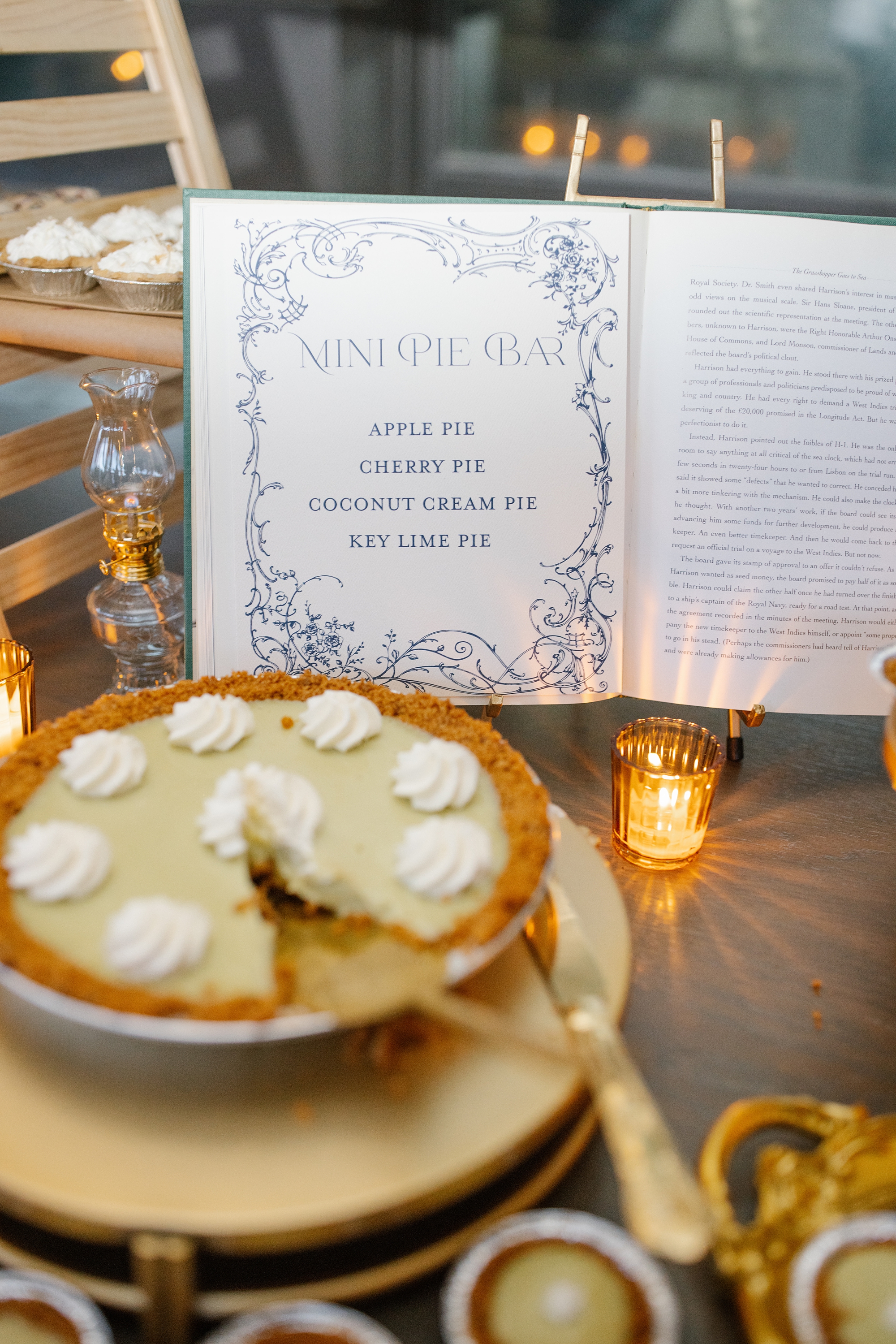 vintage books used as wedding signs for dessert table at Nashville wedding 