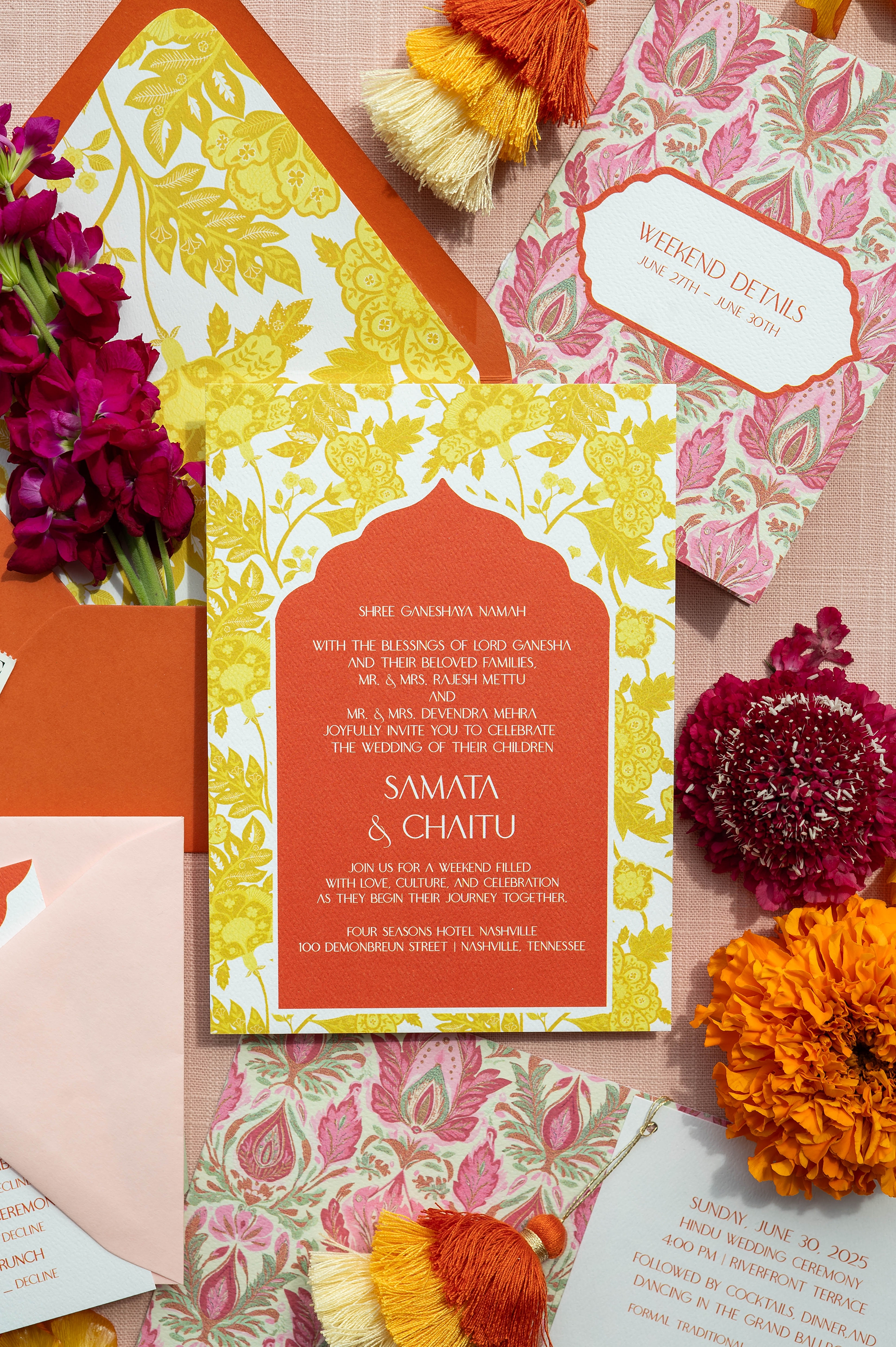 Vibrant Hindu Wedding invitation suite
