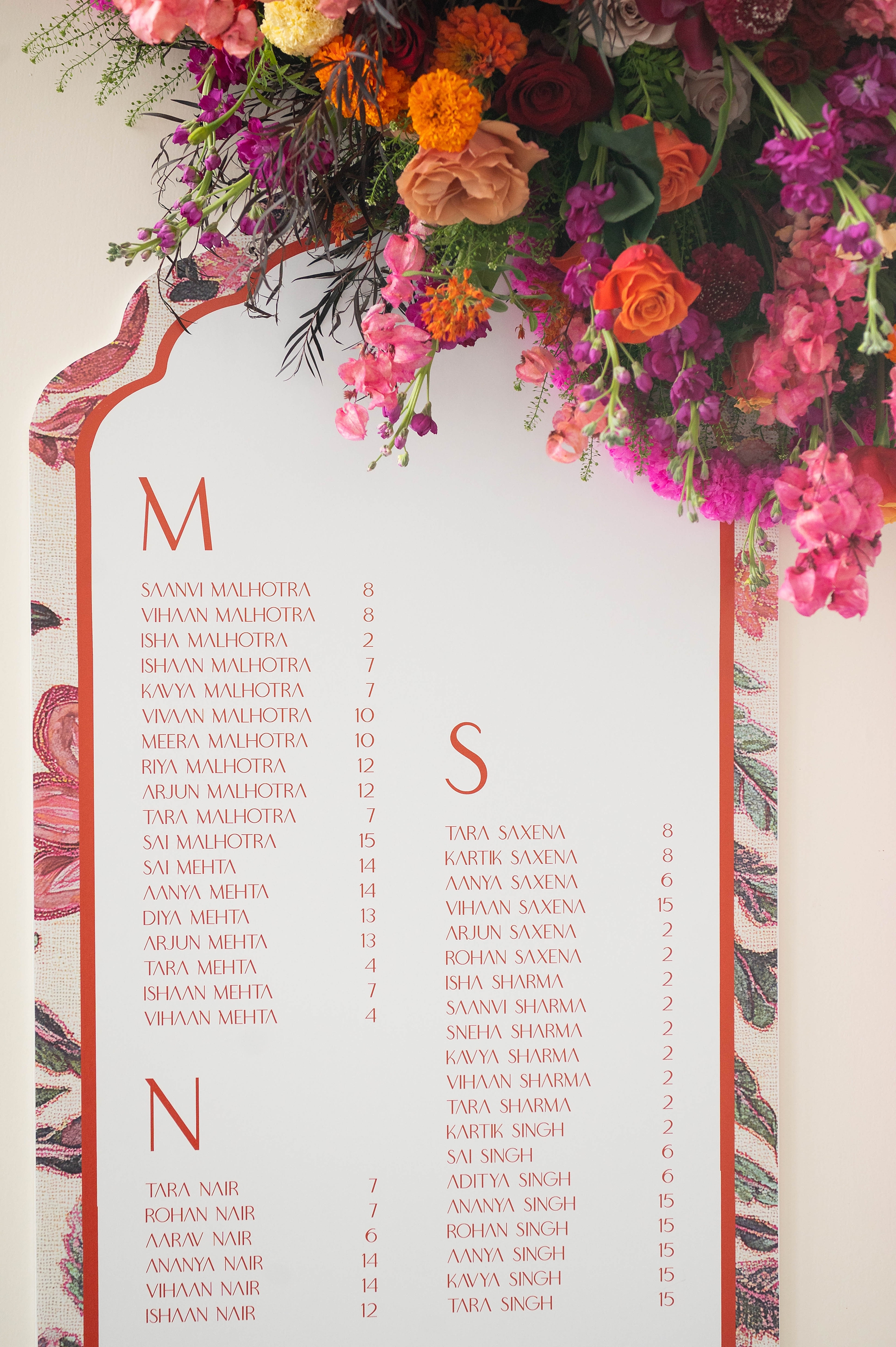 seating assignments written in pink on seating chart 