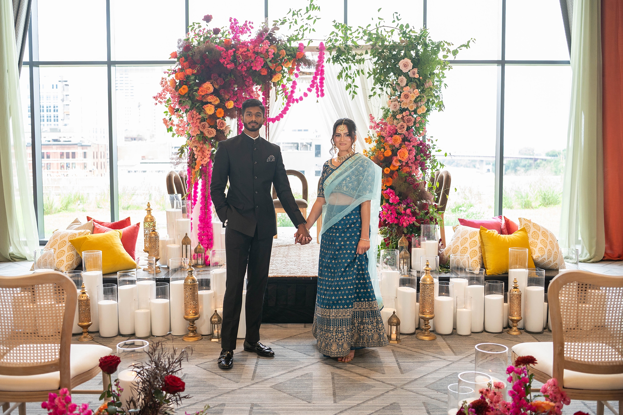 couple stands in front of ceremony space at Four Seasons hotel in Nashville 