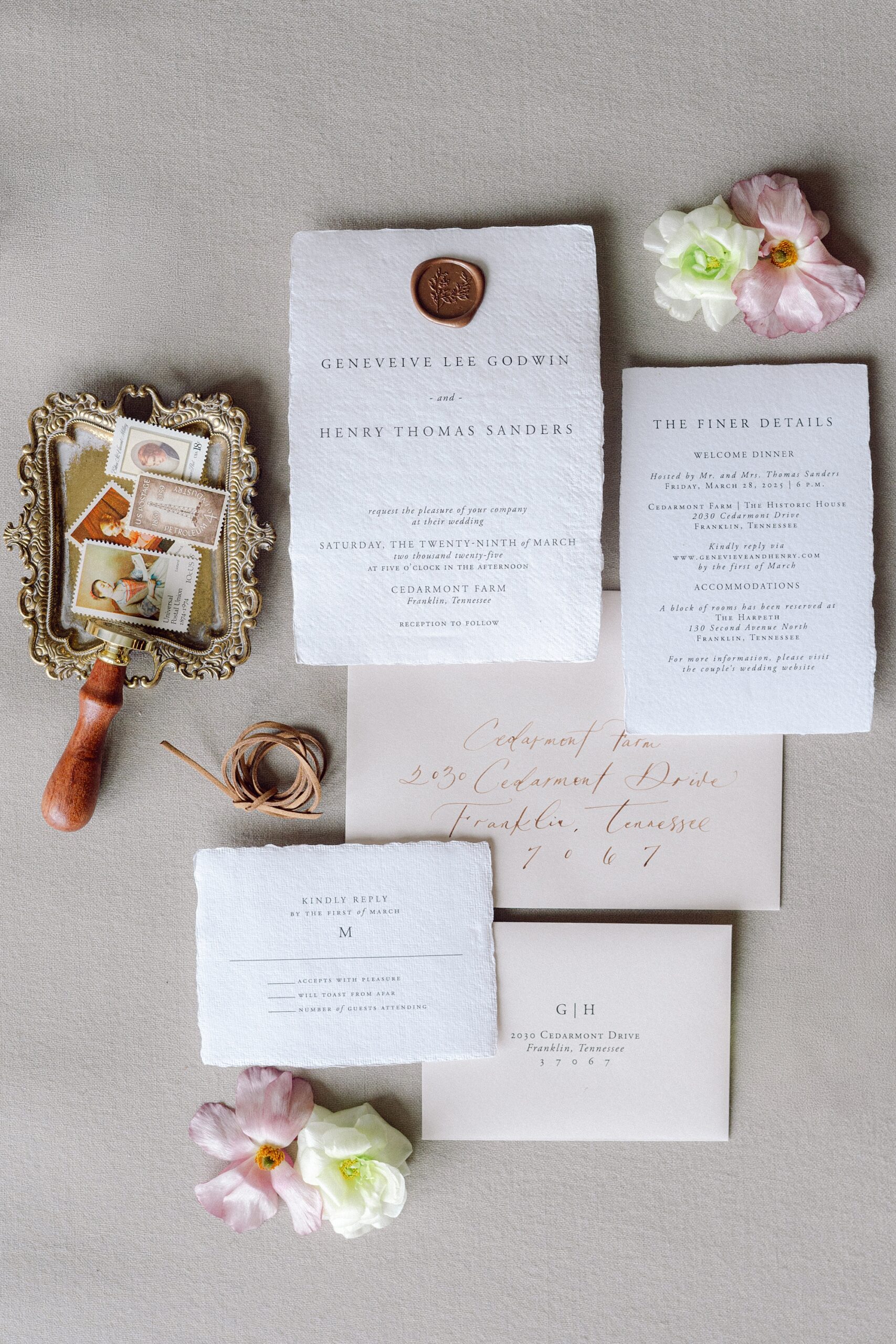 textured wedding invitation on handmade paper 