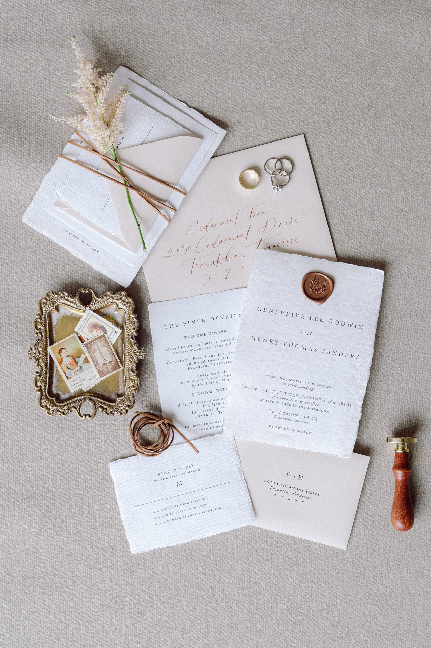 textured wedding invitation with handmade paper 