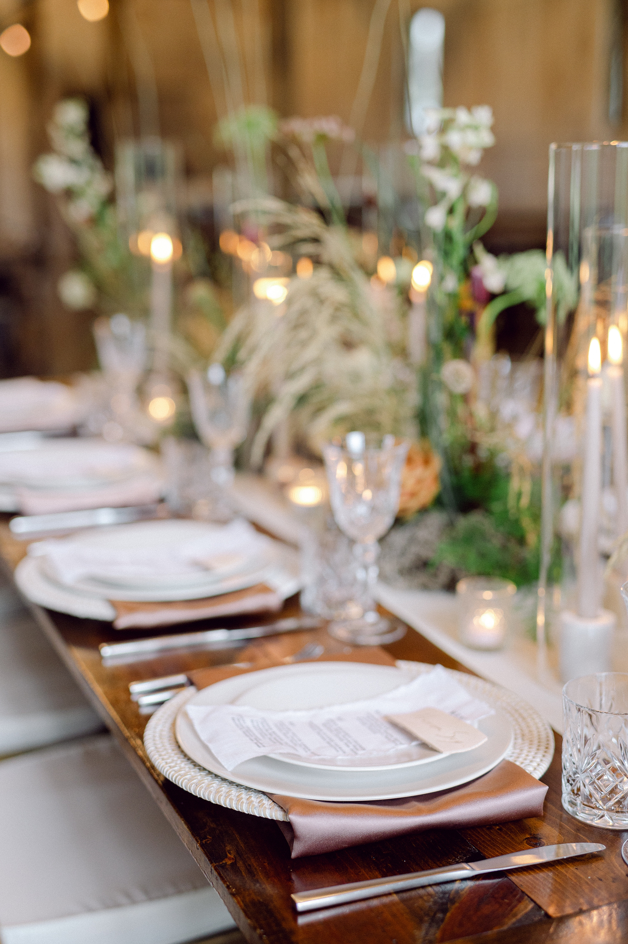 fabric menus and leather place cards   from Nashville wedding at Cedarmont Farm 