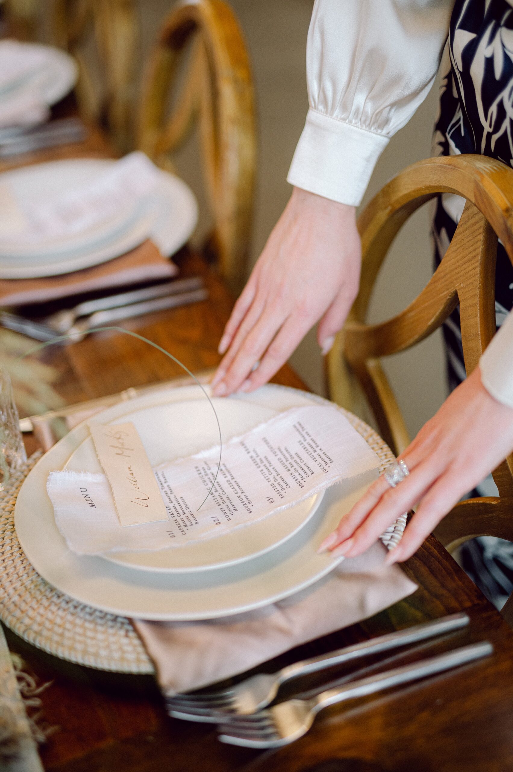 fabric menus at place setting