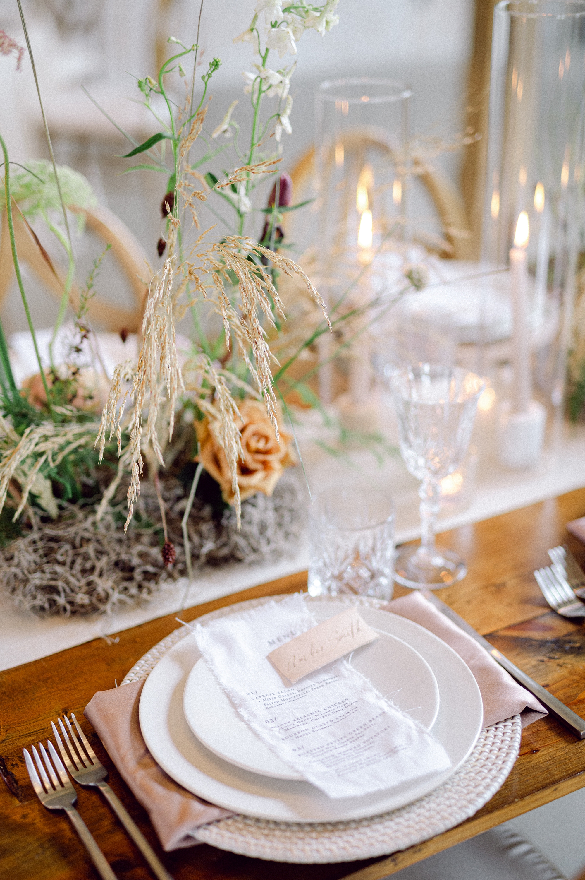 fabric menus and leather place cards   from Cedarmont Farm wedding in Nashville 