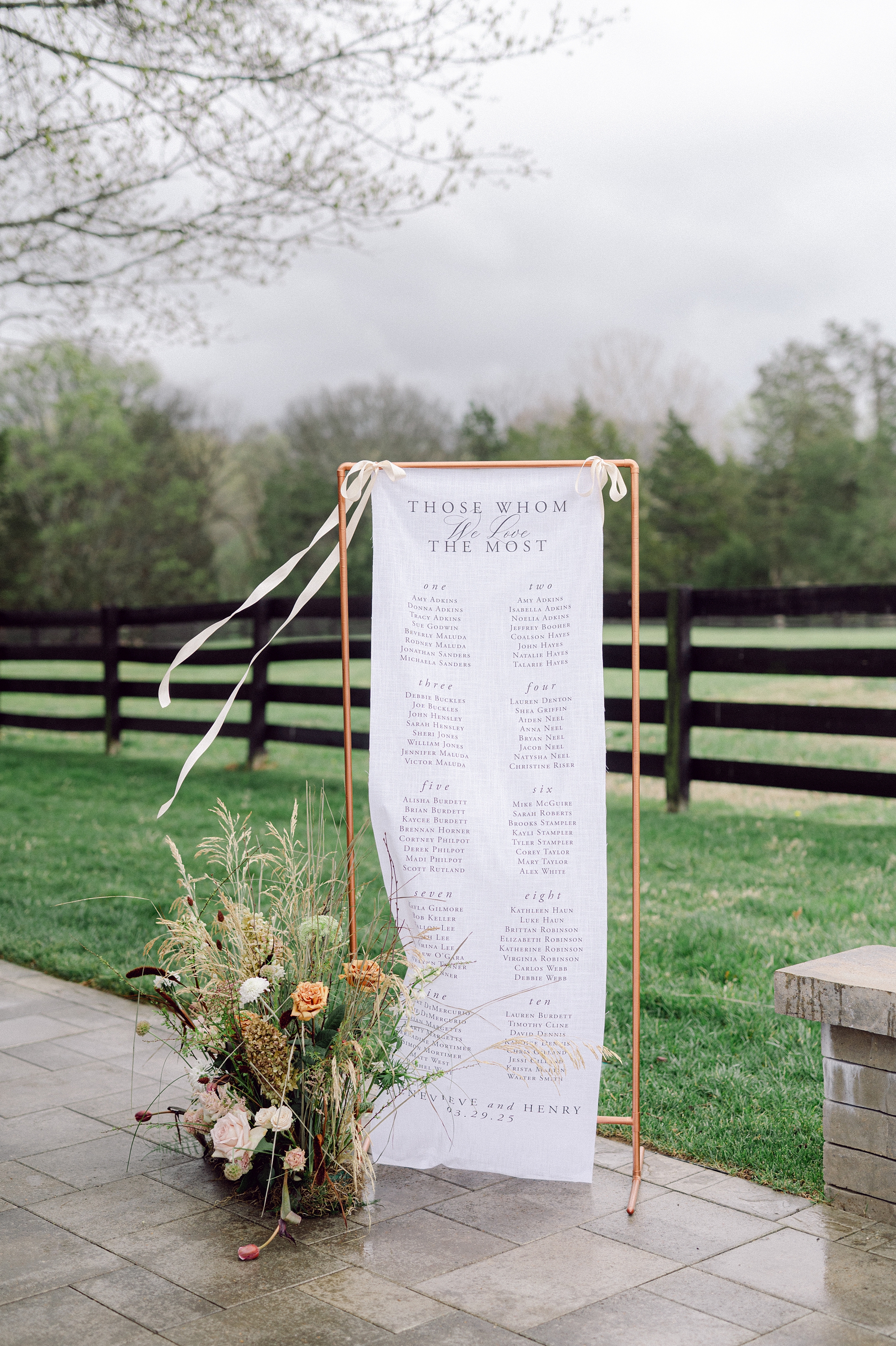 Cedarmont Farm fabric wedding seating chart  