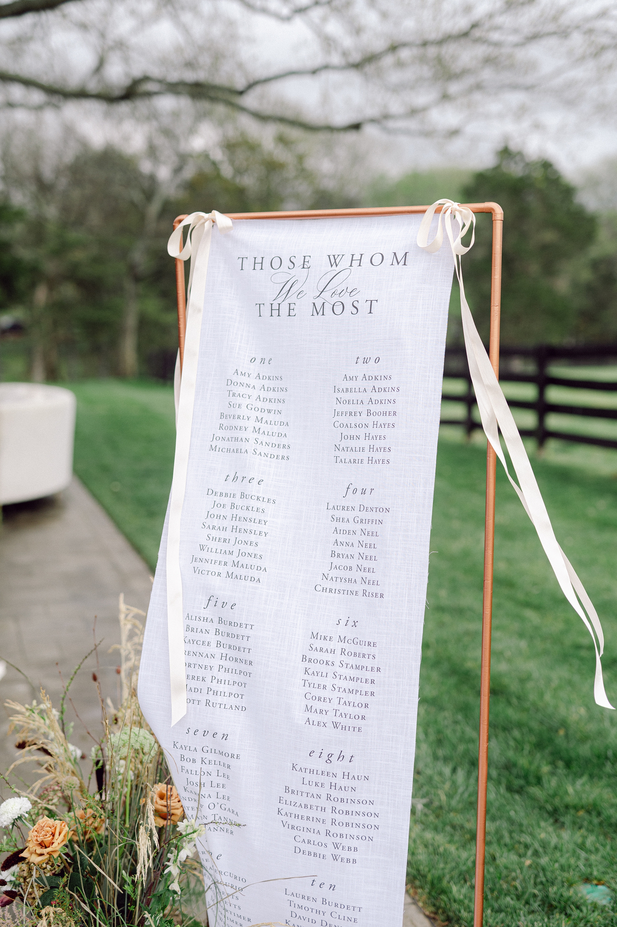 fabric seating chart sign in gold frame 