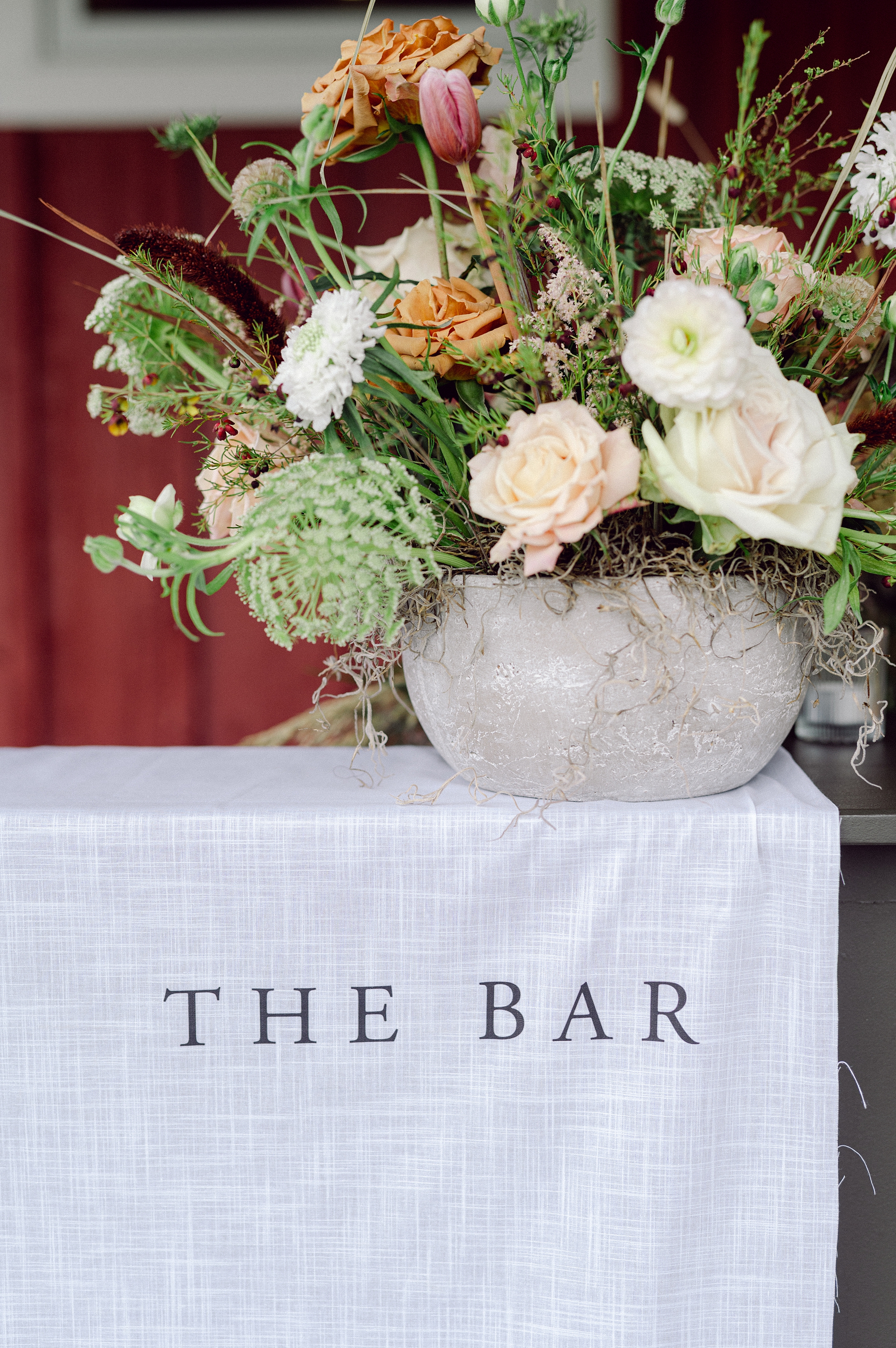 Fabric bar sign from Cedarmont Farm textured wedding 