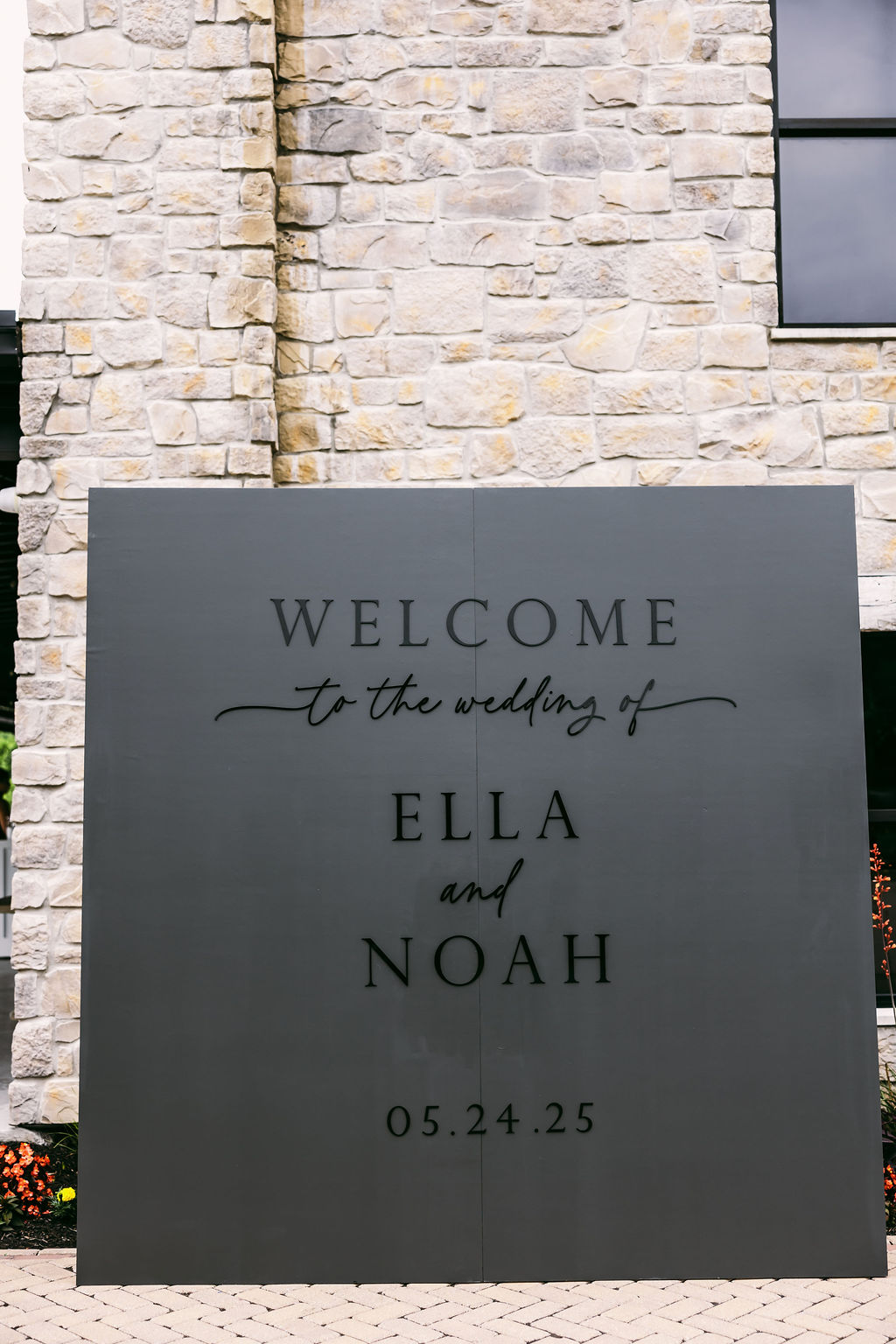 black on black wedding welcome wall