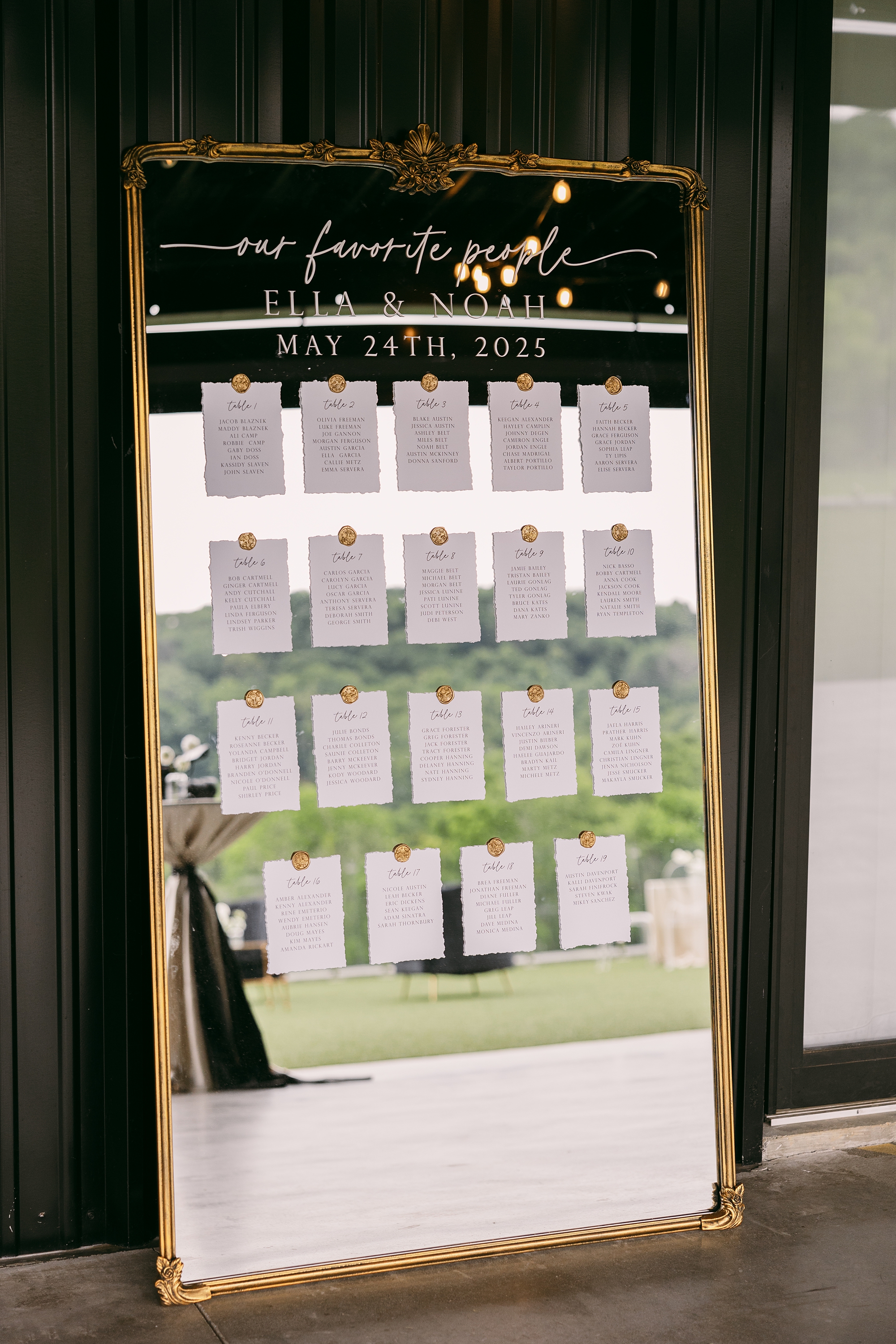 gold framed mirror seating chart  