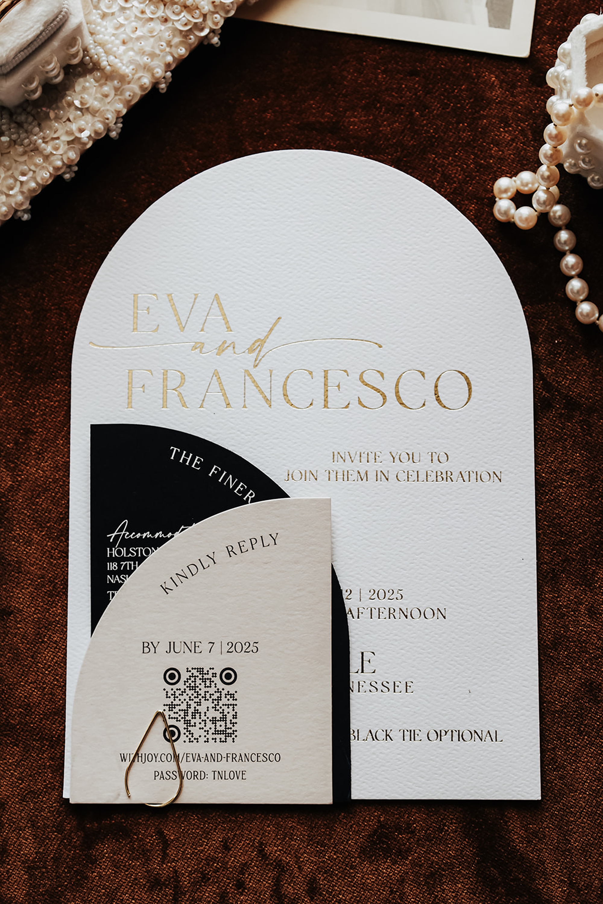 Classic, Elevated Invitations With a Modern Edge in black and white and gold lettering