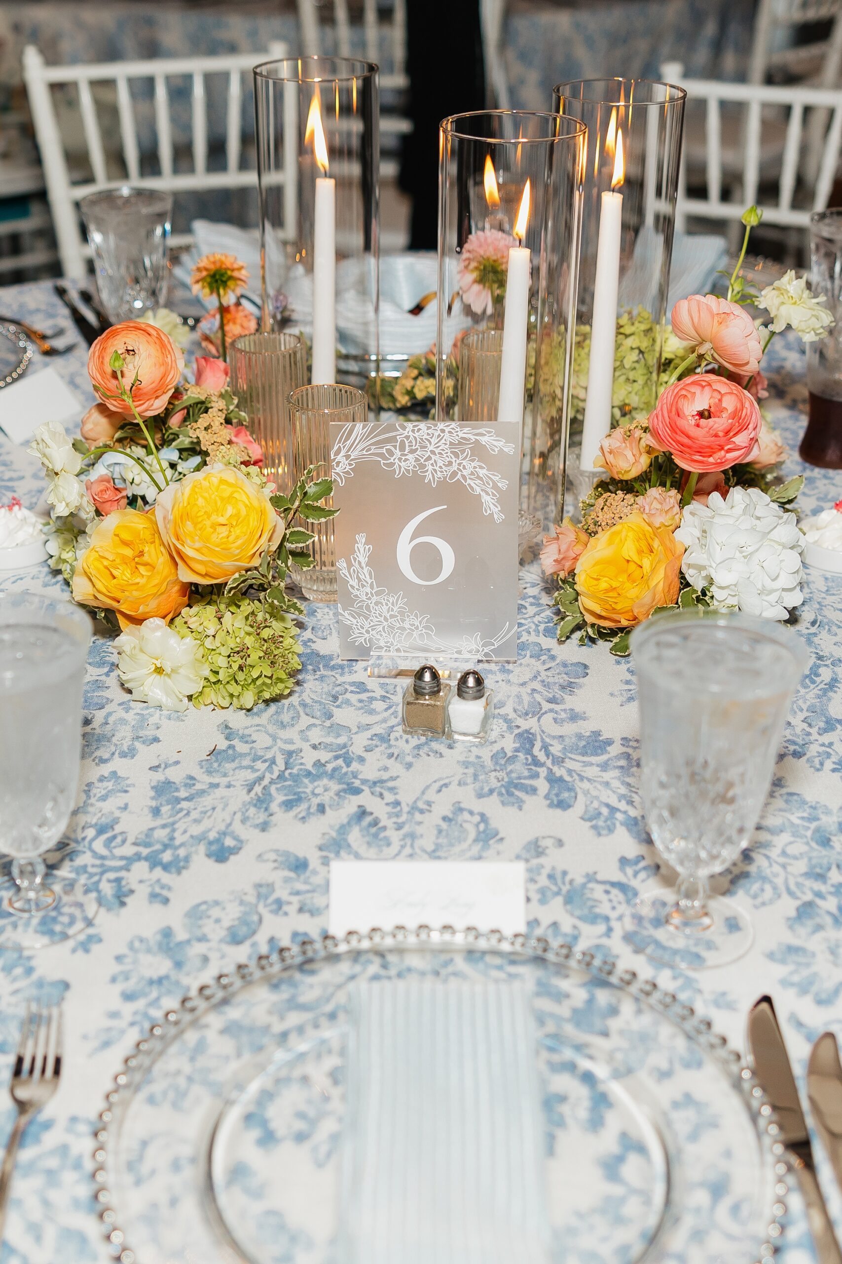 frosted table numbers from Cherokee dock wedding with Spring Colors & Playful Personalized Details