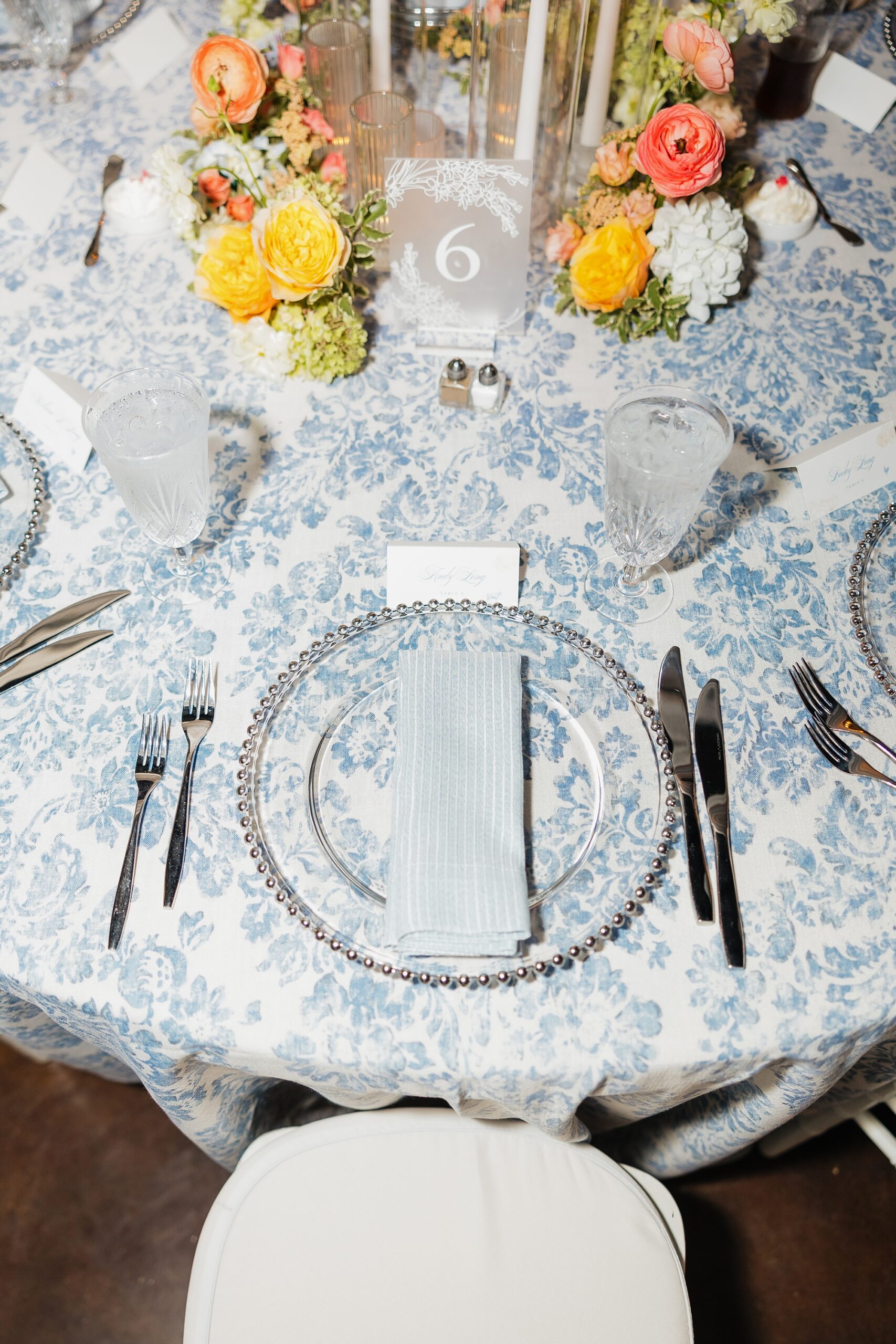 frosted table numbers and white place cards
