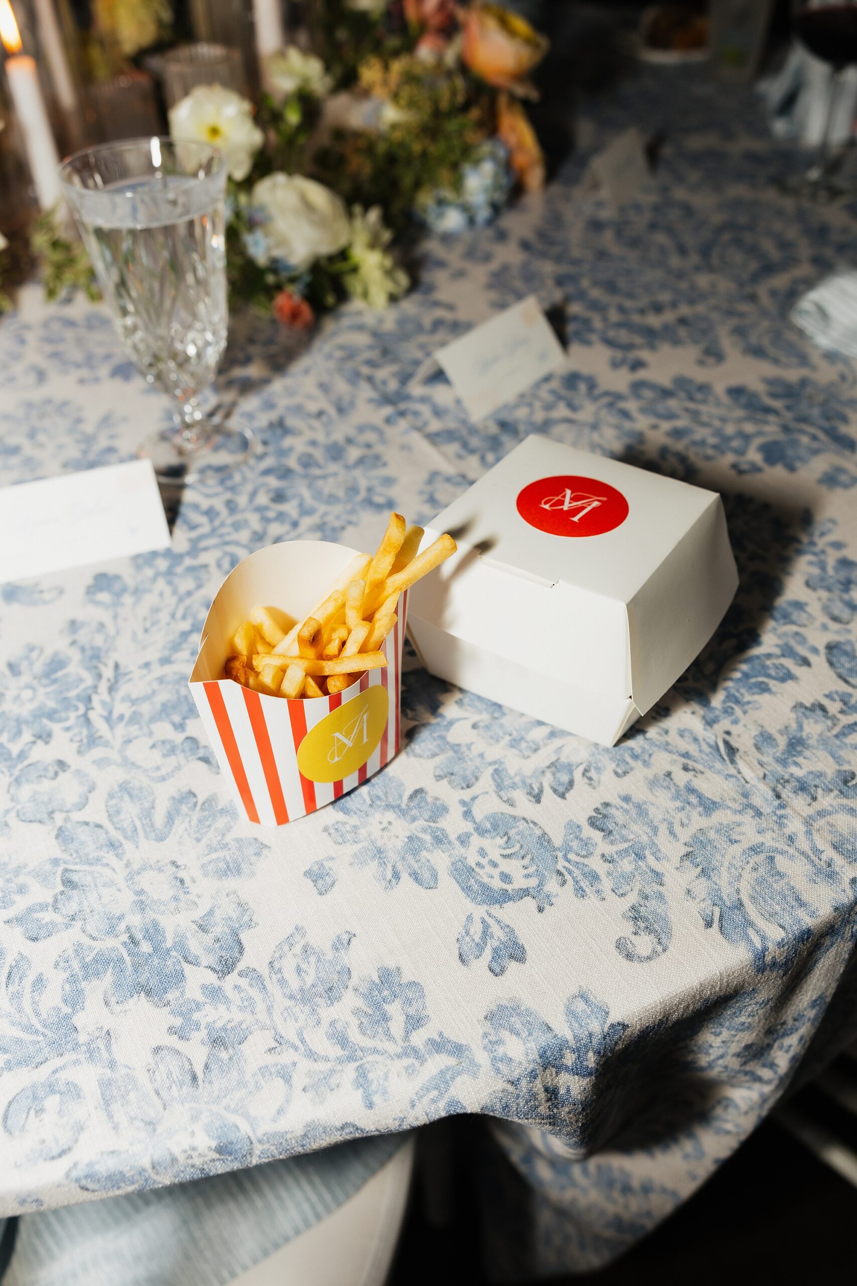 custom burger and fry boxes from Cherokee Dock wedding 