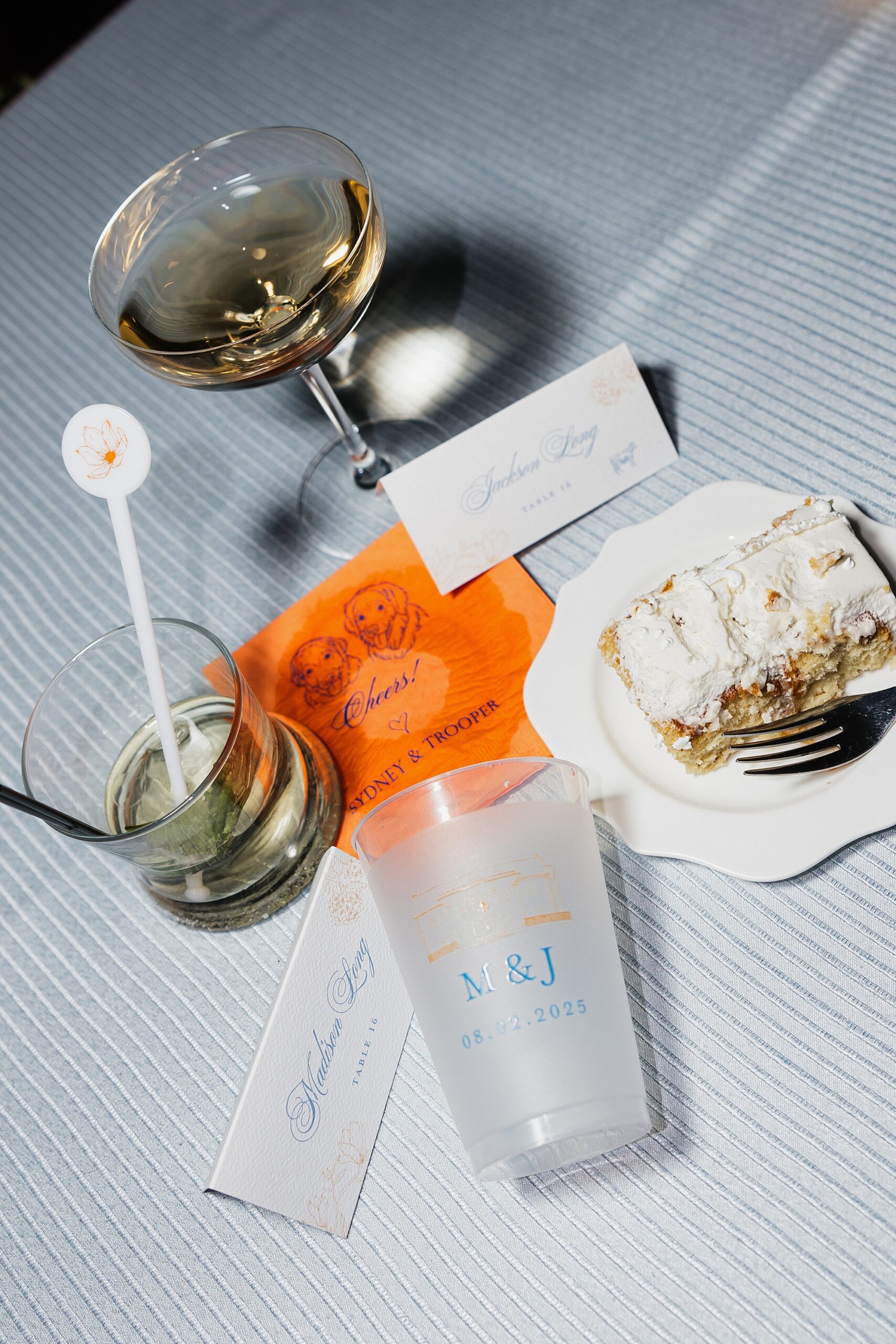 Spring Colors & Playful Personalized Details with cups bar napkins and drink stirrers 