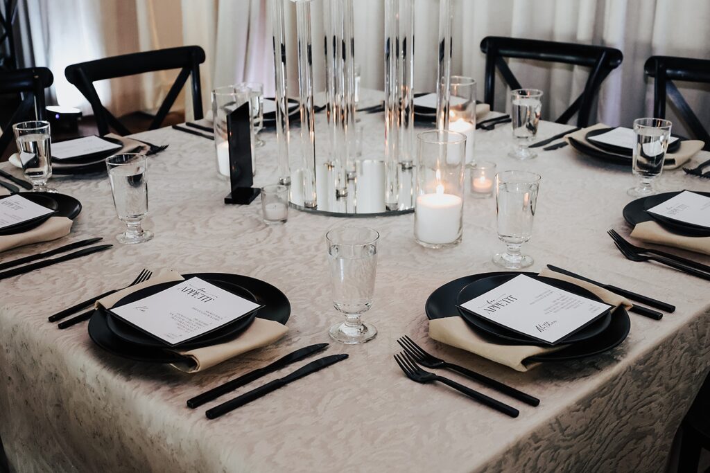 classic black and white wedding menus from Saint Elle wedding in Nashville 