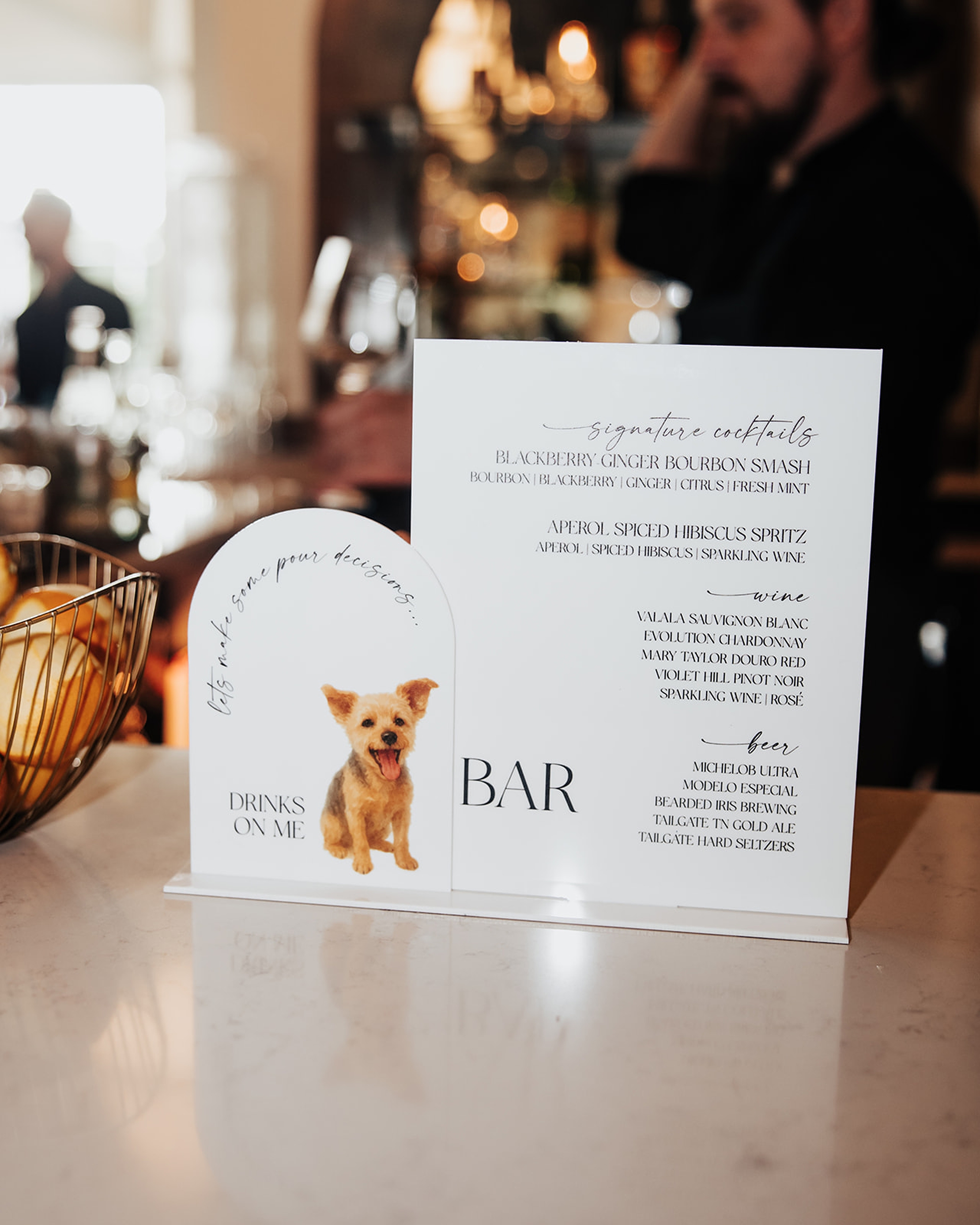 custom bar sign with artwork of dog 