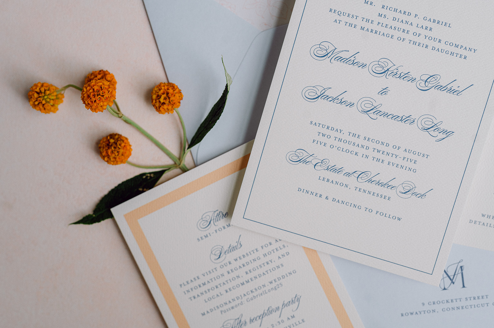 soft colors used in spring invitation suite 