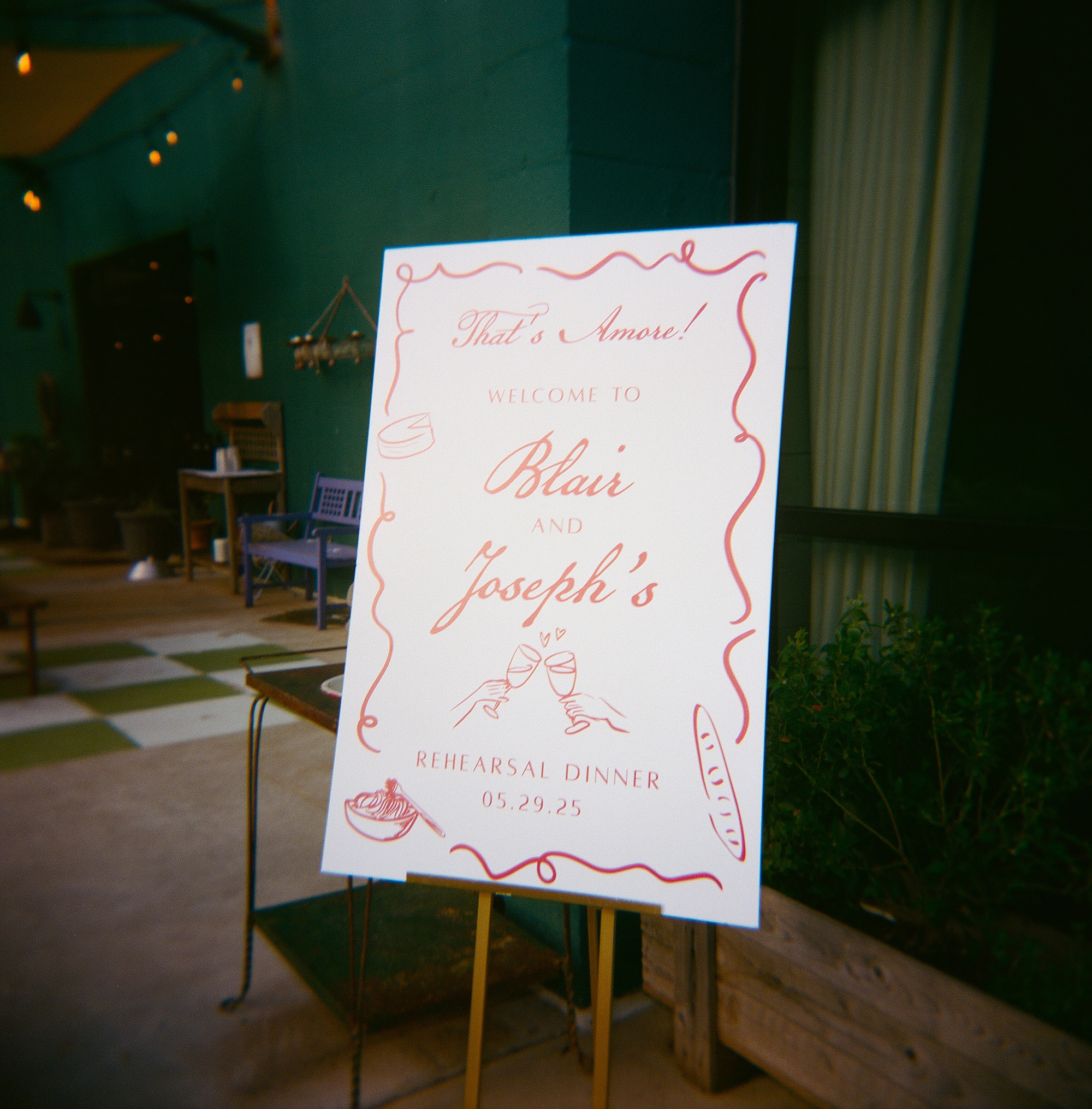 Rehearsal Dinner Welcome Sign with custom border and designs