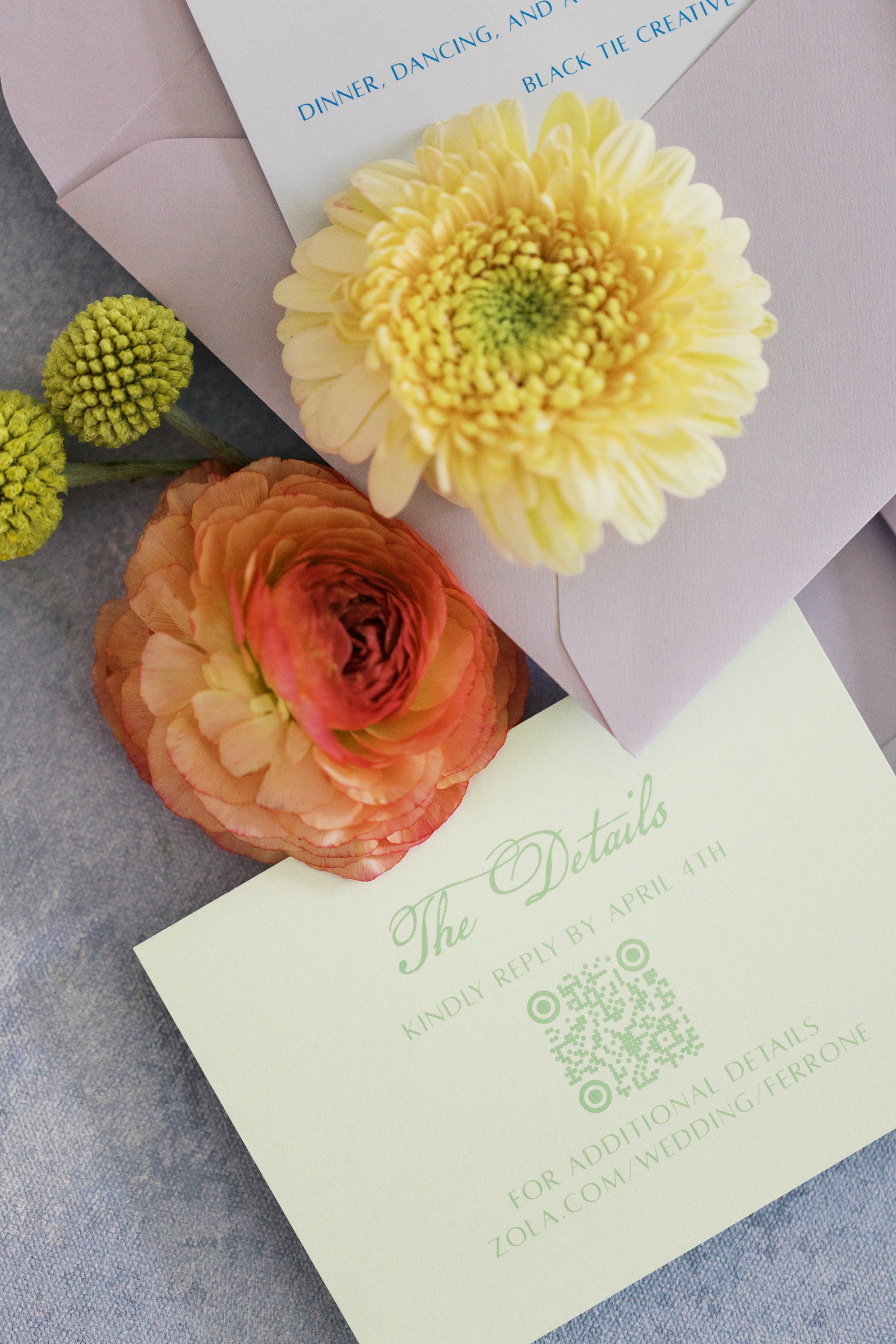 light green details card from The Cordelle wedding