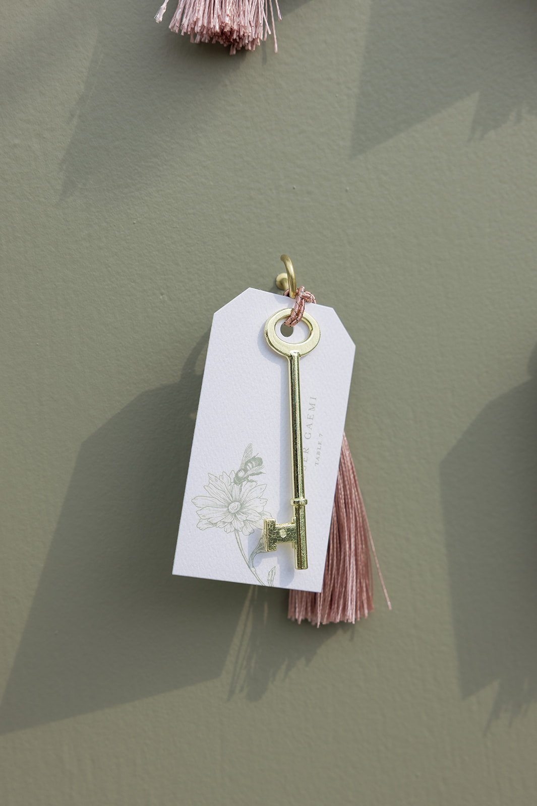 custom seating chart featuring tags, tassel, and vintage ket