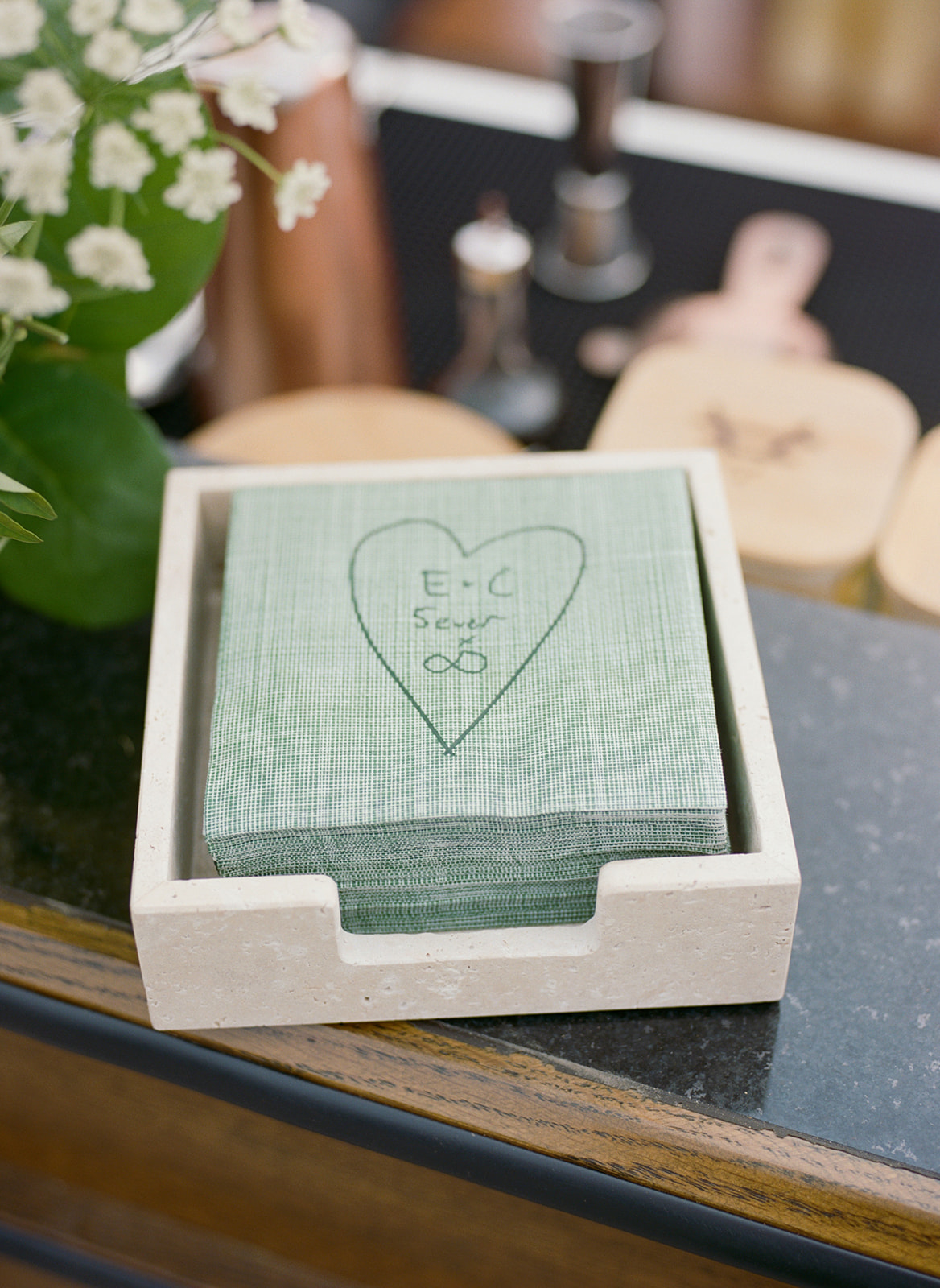 light green cocktail napkins in tweed print