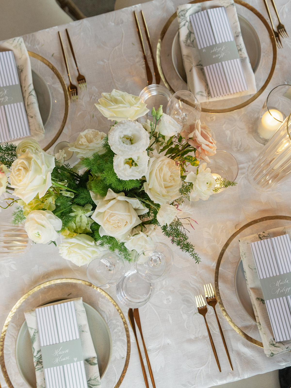 beautiful tablescape with gatefold menus and custom place cards