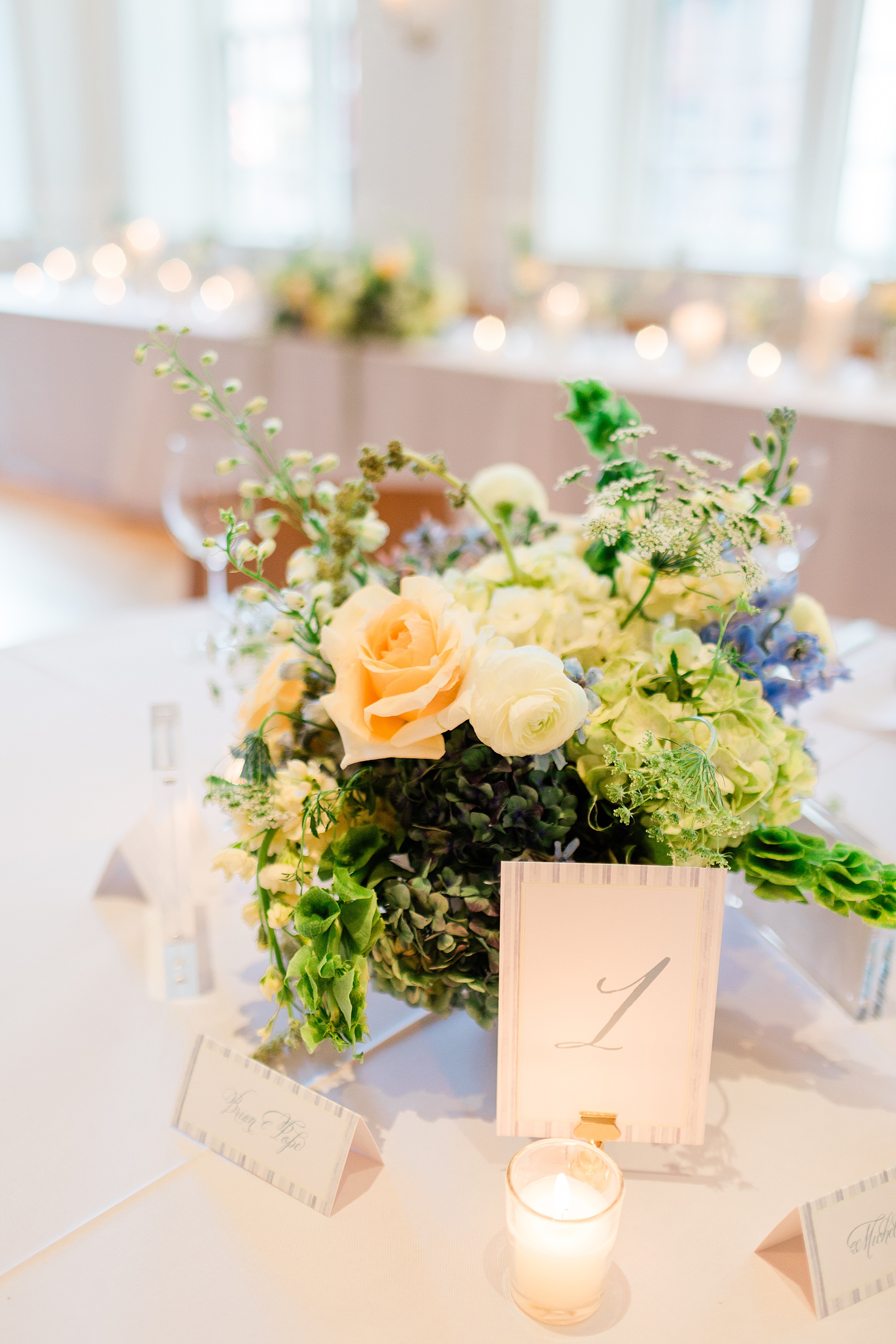 custom table numbers and place cards at Nashville rehearsal dinner at Noelle Hotel 