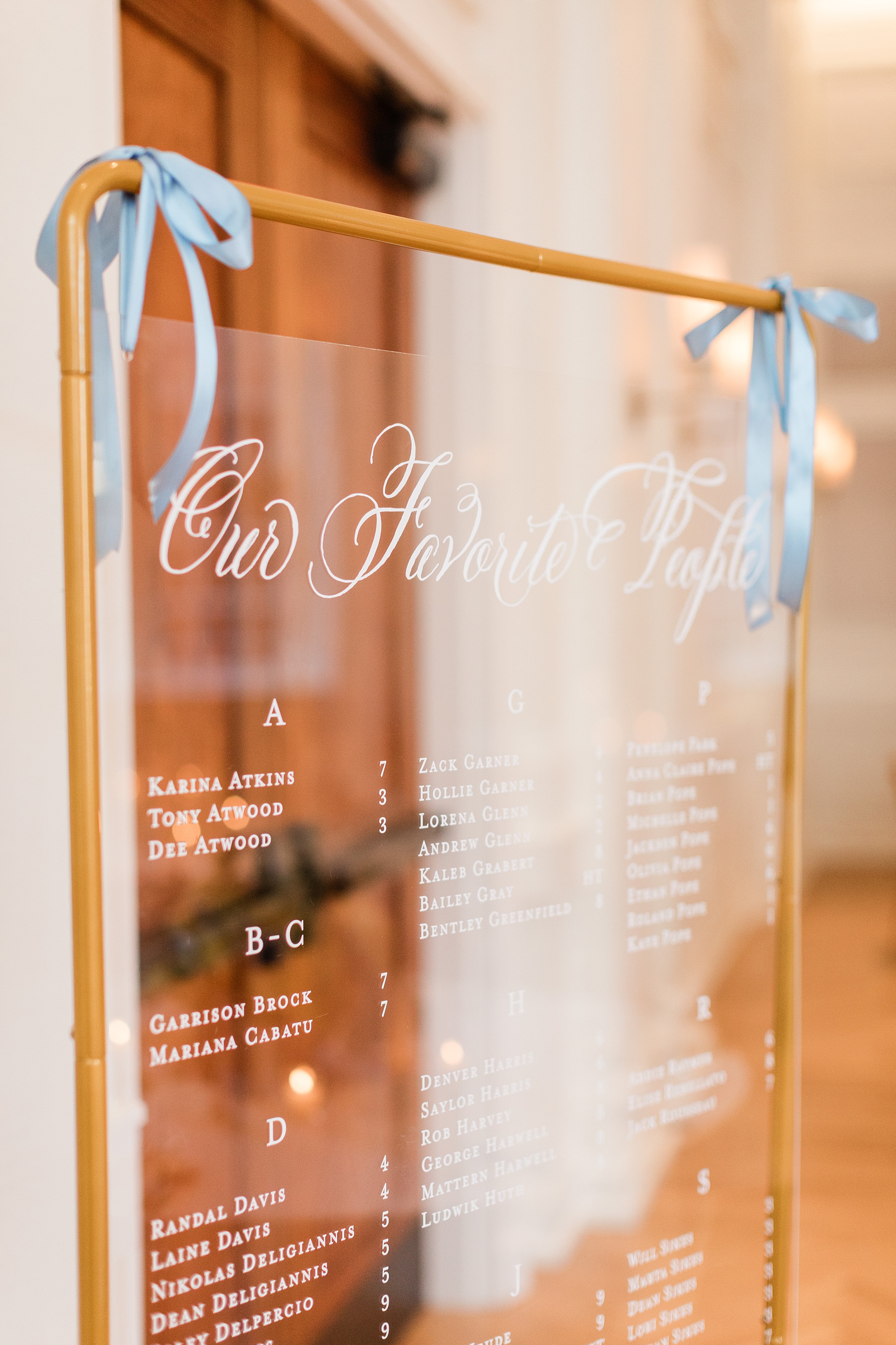 clear seating chart with white lettering