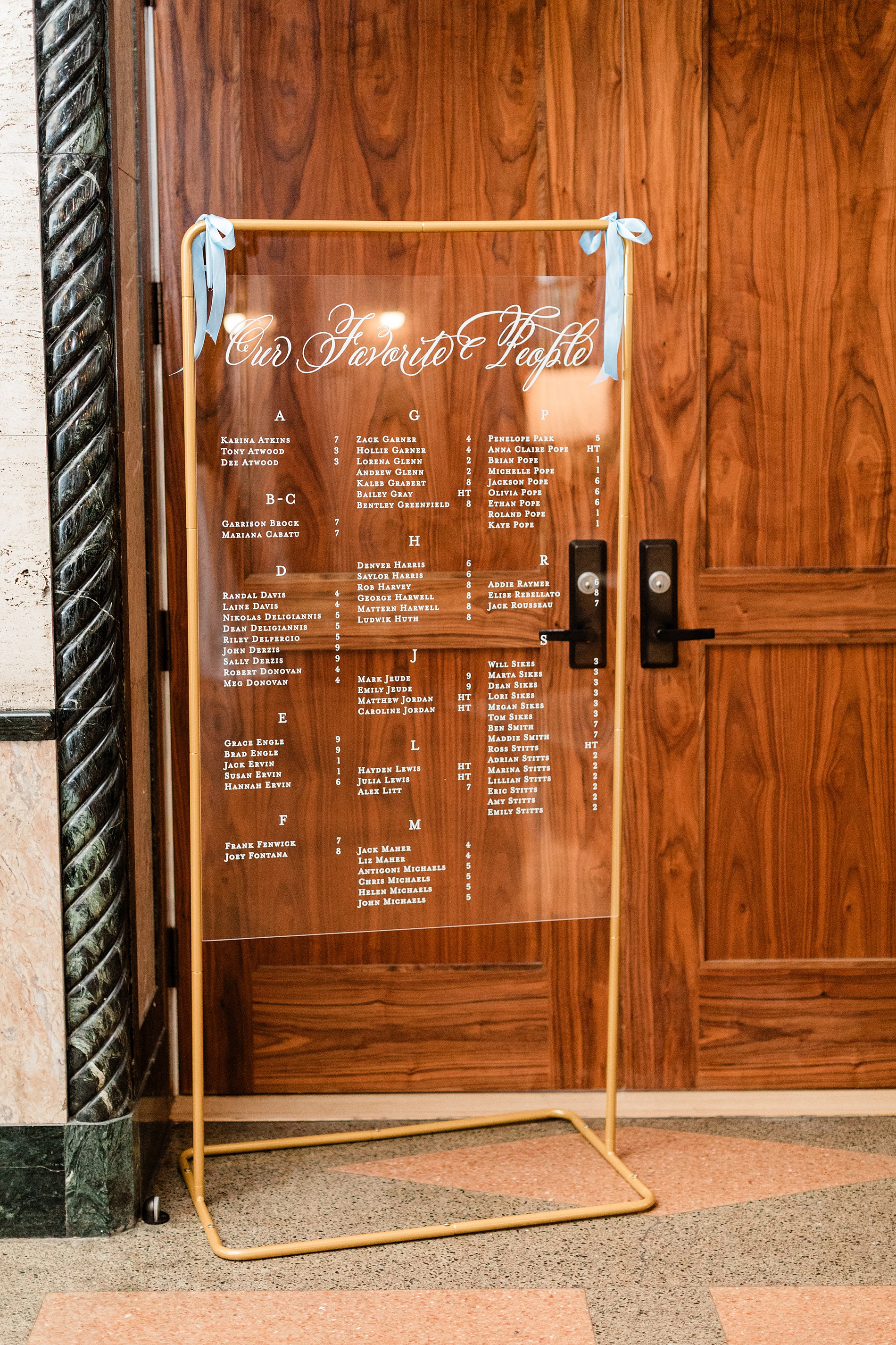 Rehearsal dinner seating chart in Nashville 