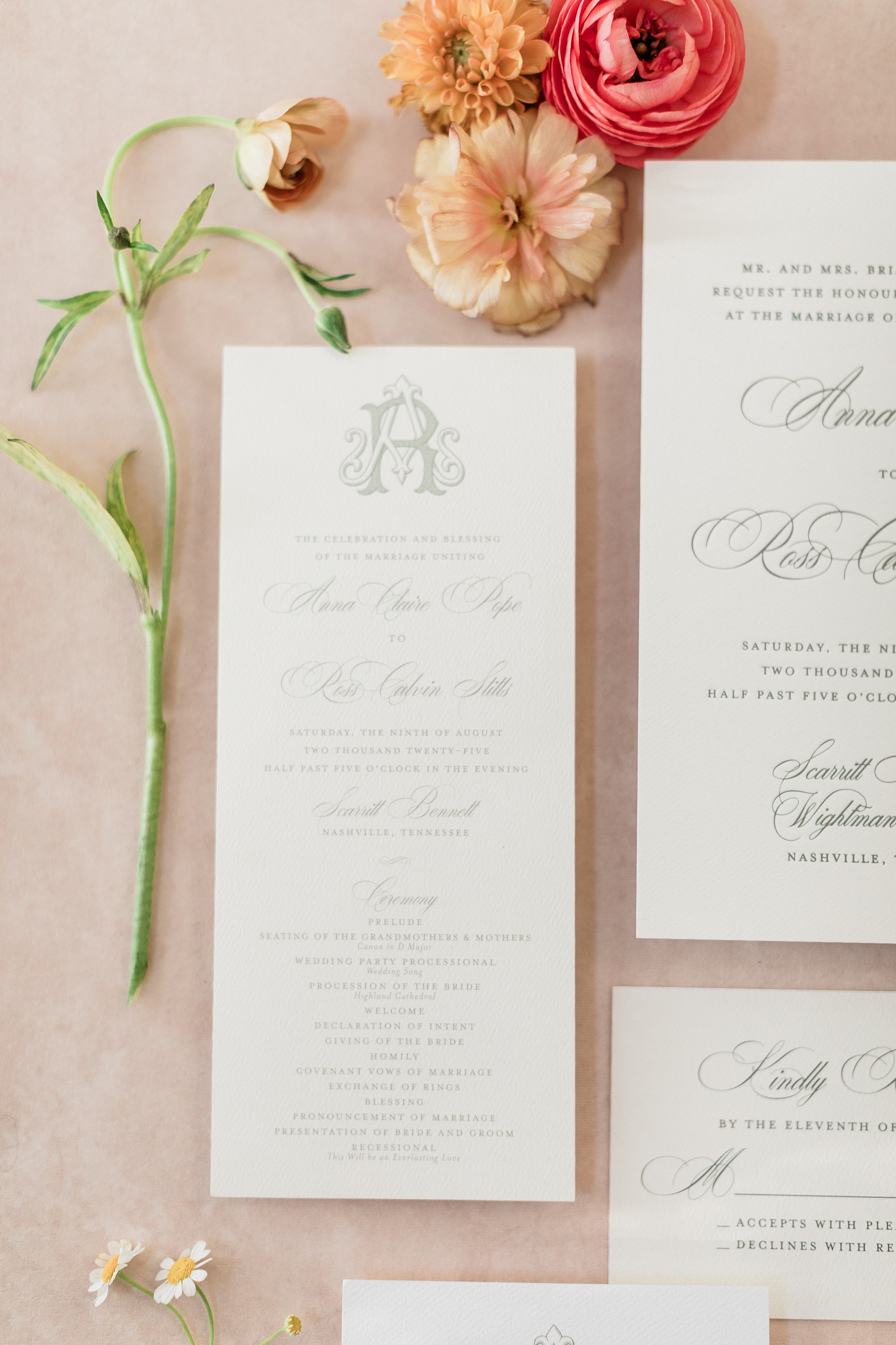 custom monogram on wedding programs from Nashville wedding 