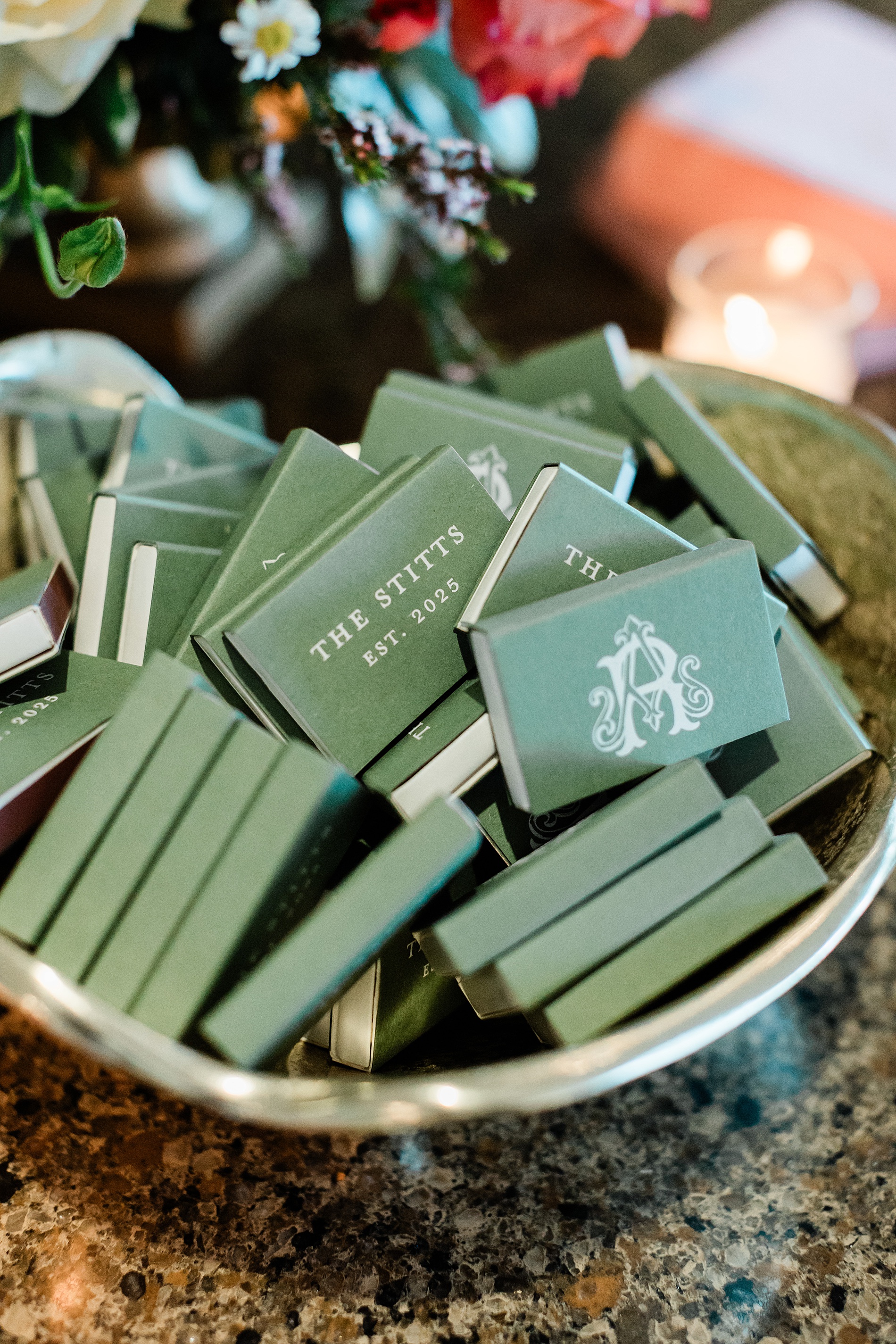 match box party favors with name and monogram 