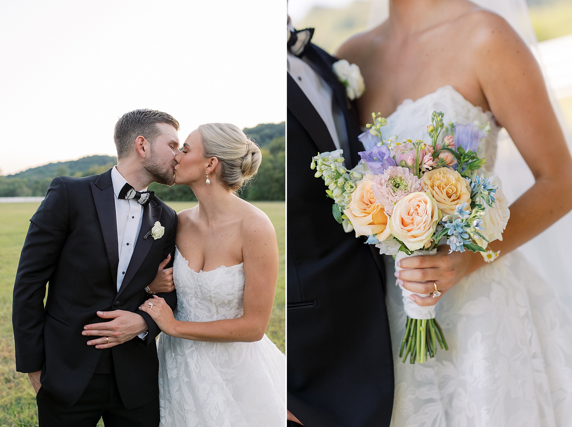 bride and groom kiss  