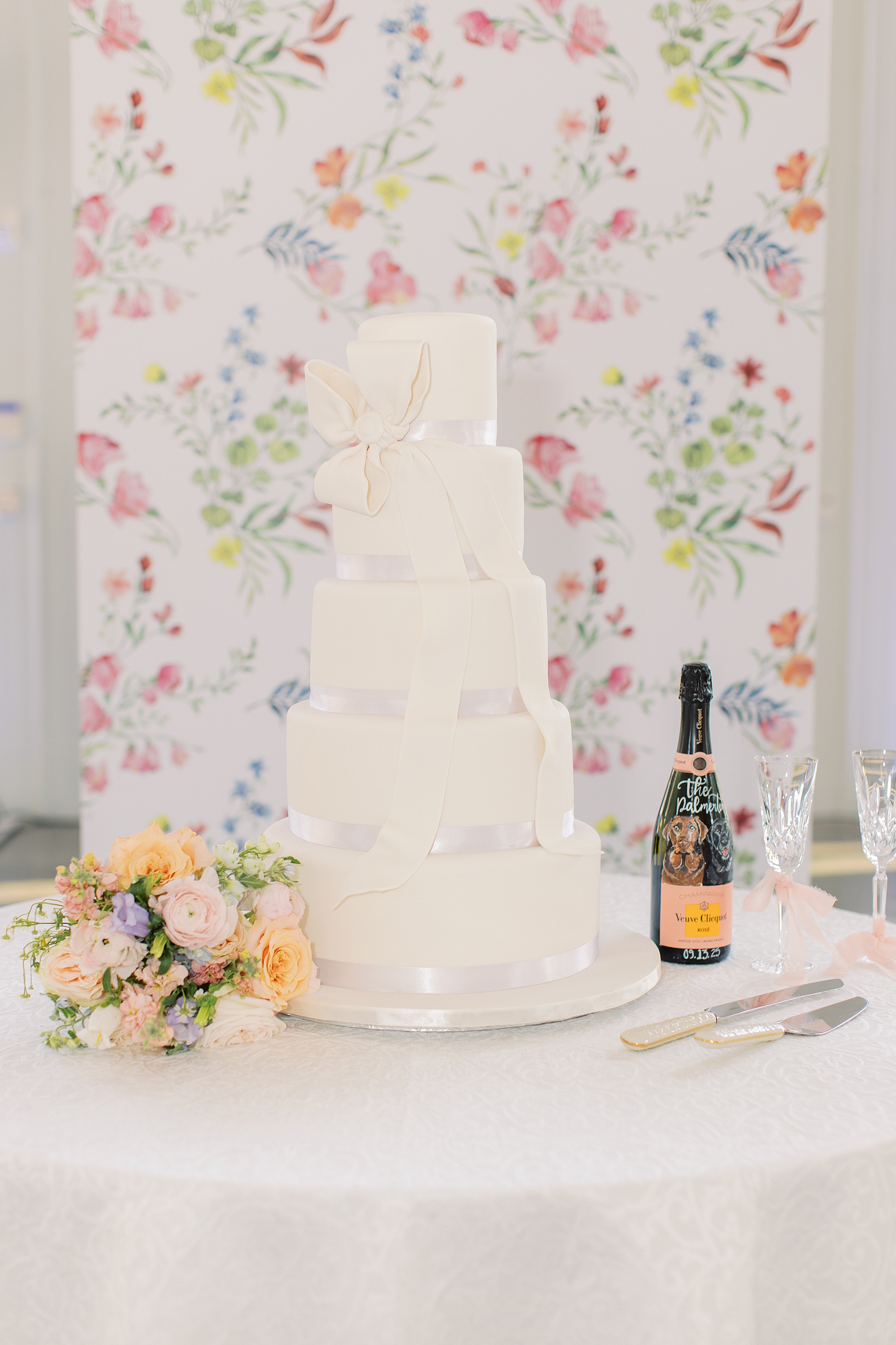 custom Floral artwork on Wallpaper Backdrop for cake
