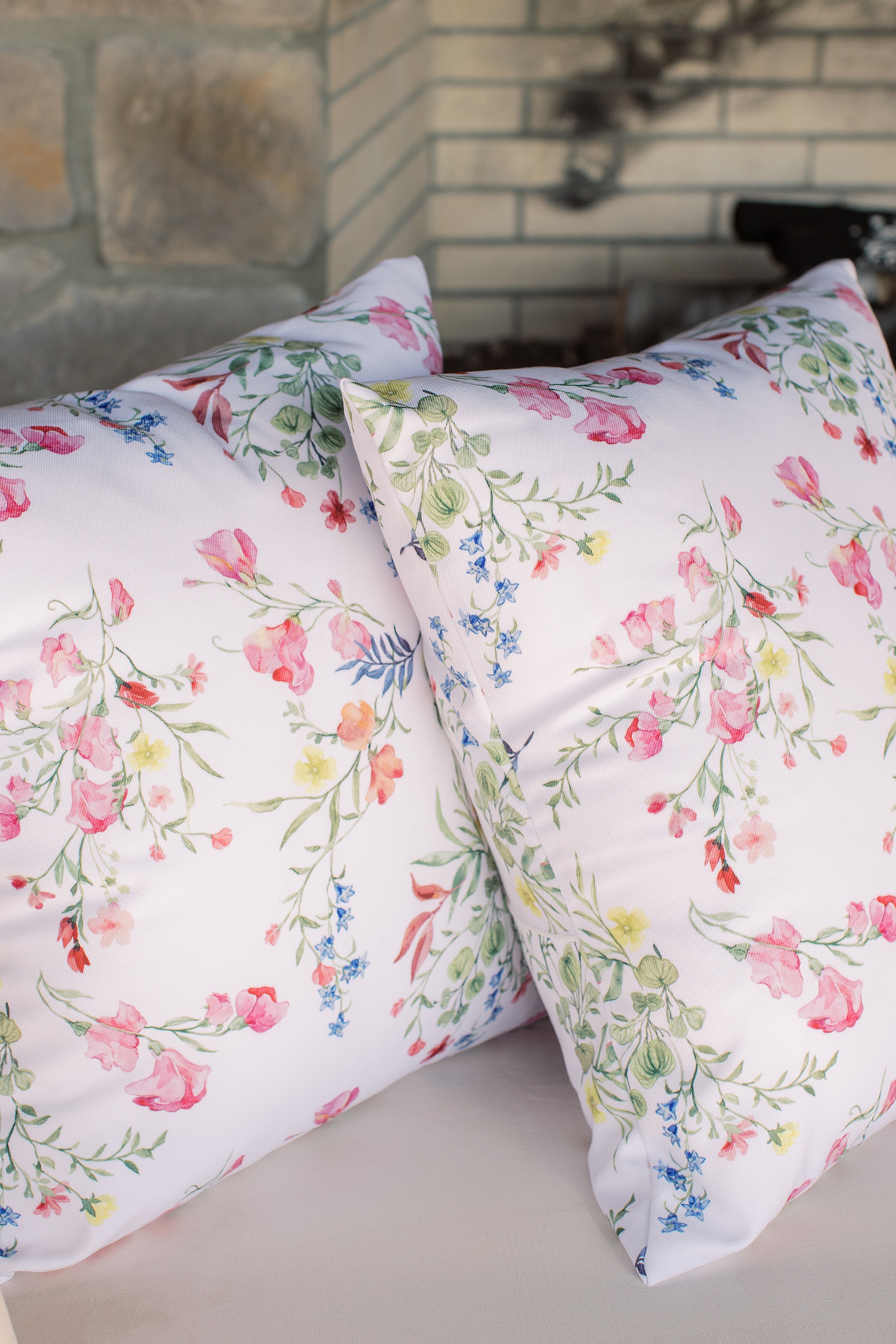 Custom floral artwork on throw pillows