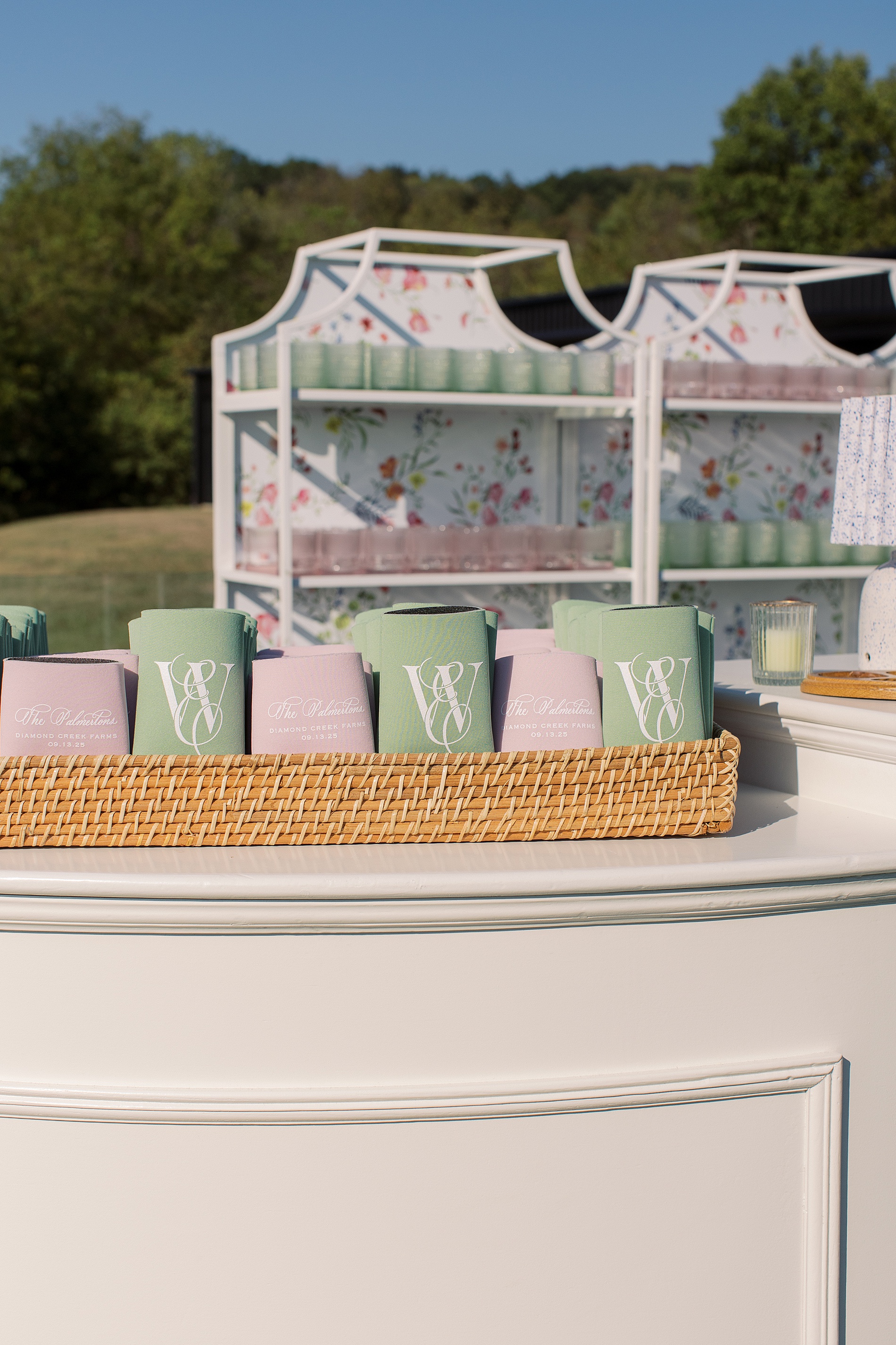 custom Koozies in light green and pink 