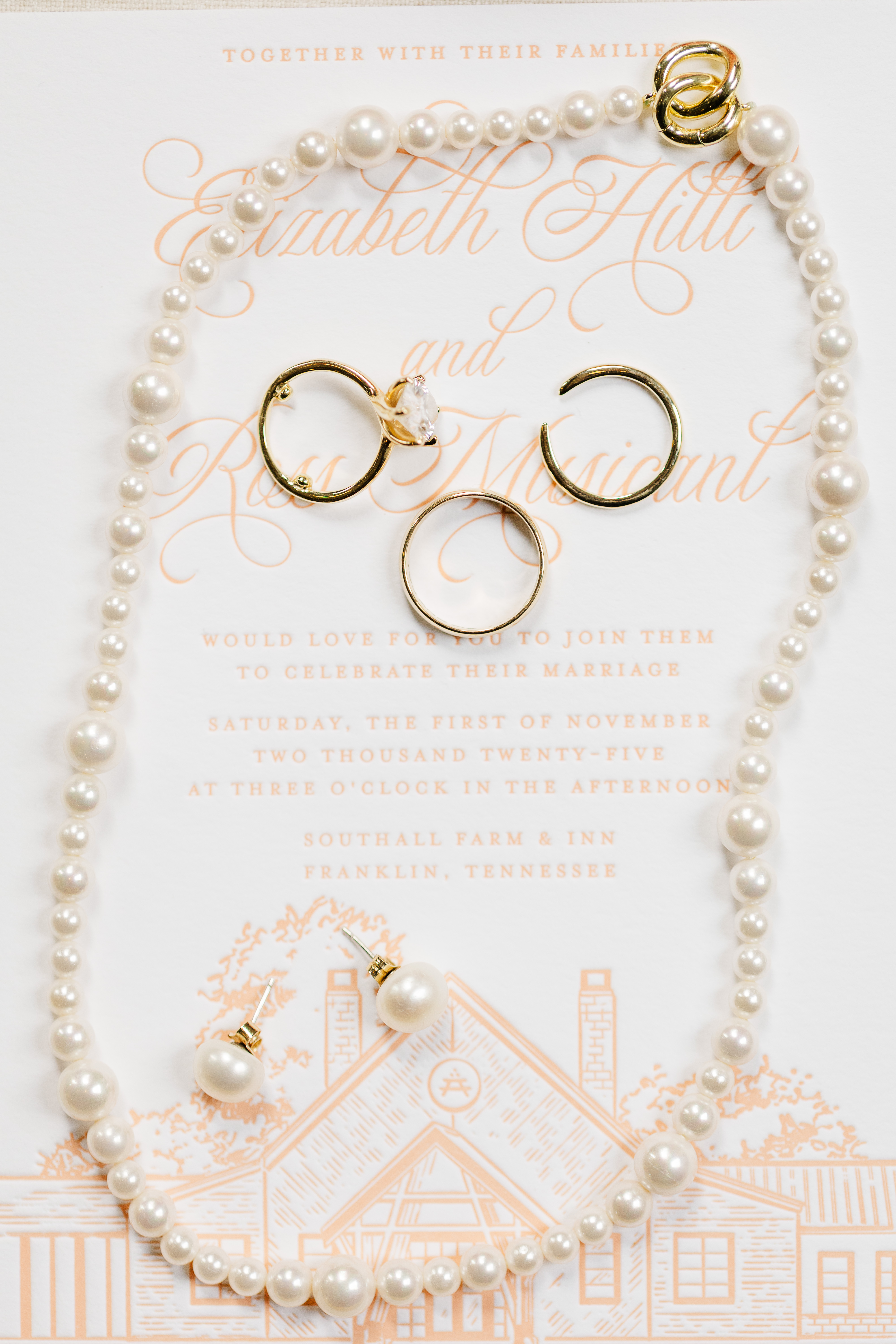 wedding rings in custom invitations from Southhall farm & Inn