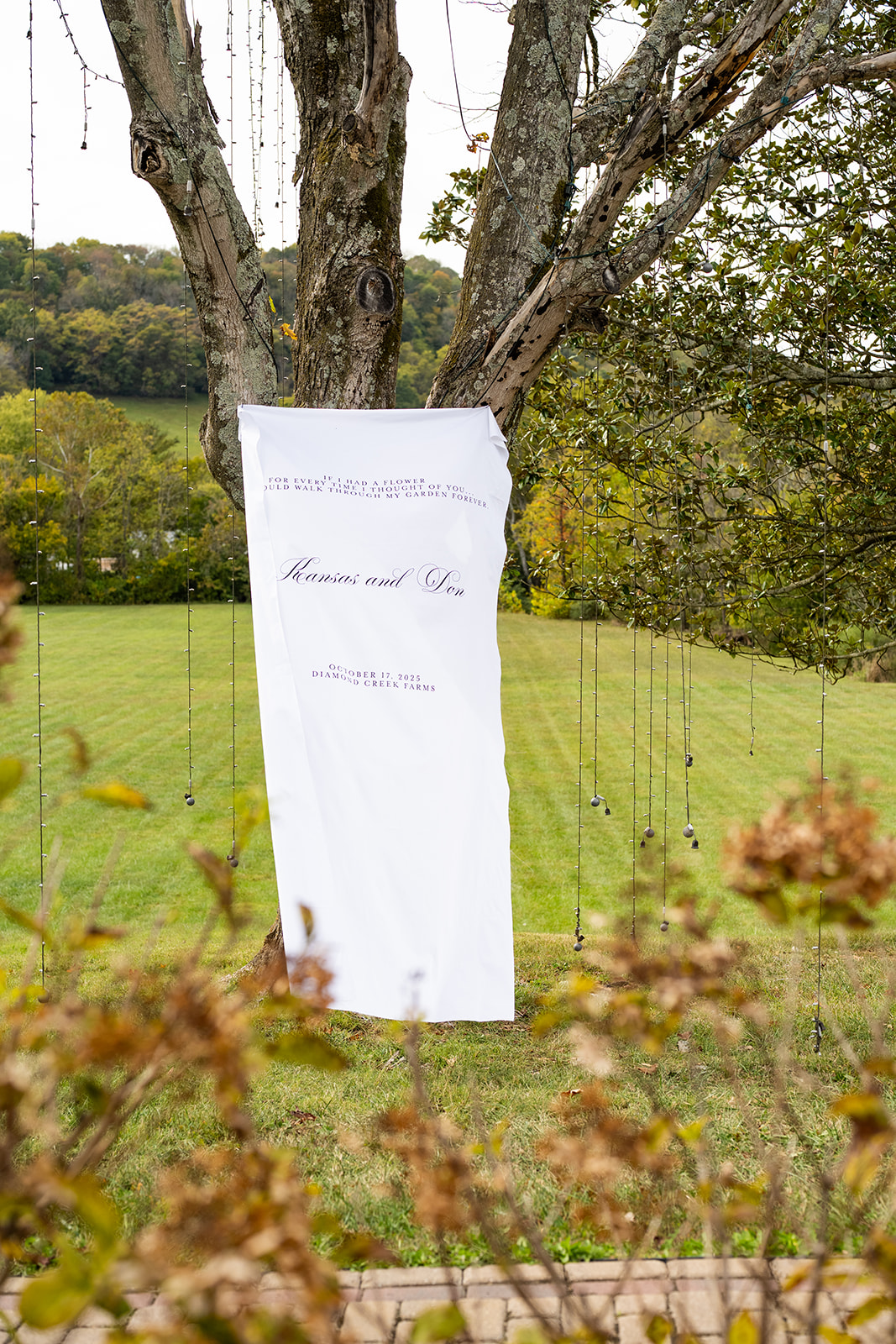 fabric wedding sign by White ink Calligraphy 