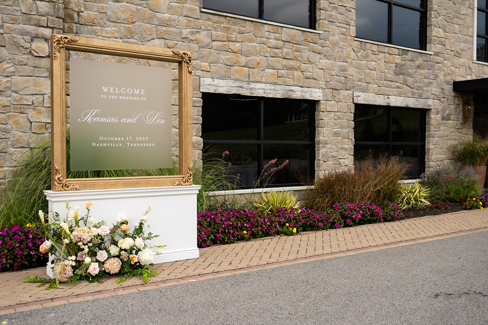Wedding welcome sign framed in gold with frosted glass 