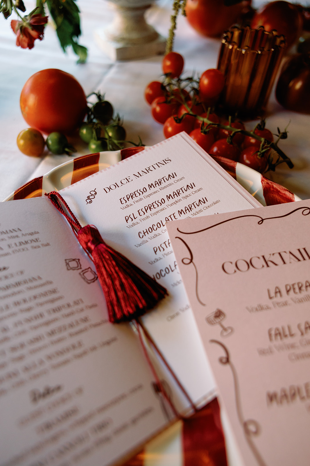 Rehearsal Dinner menu that opens like a book from Elegant Eustis Estate Wedding